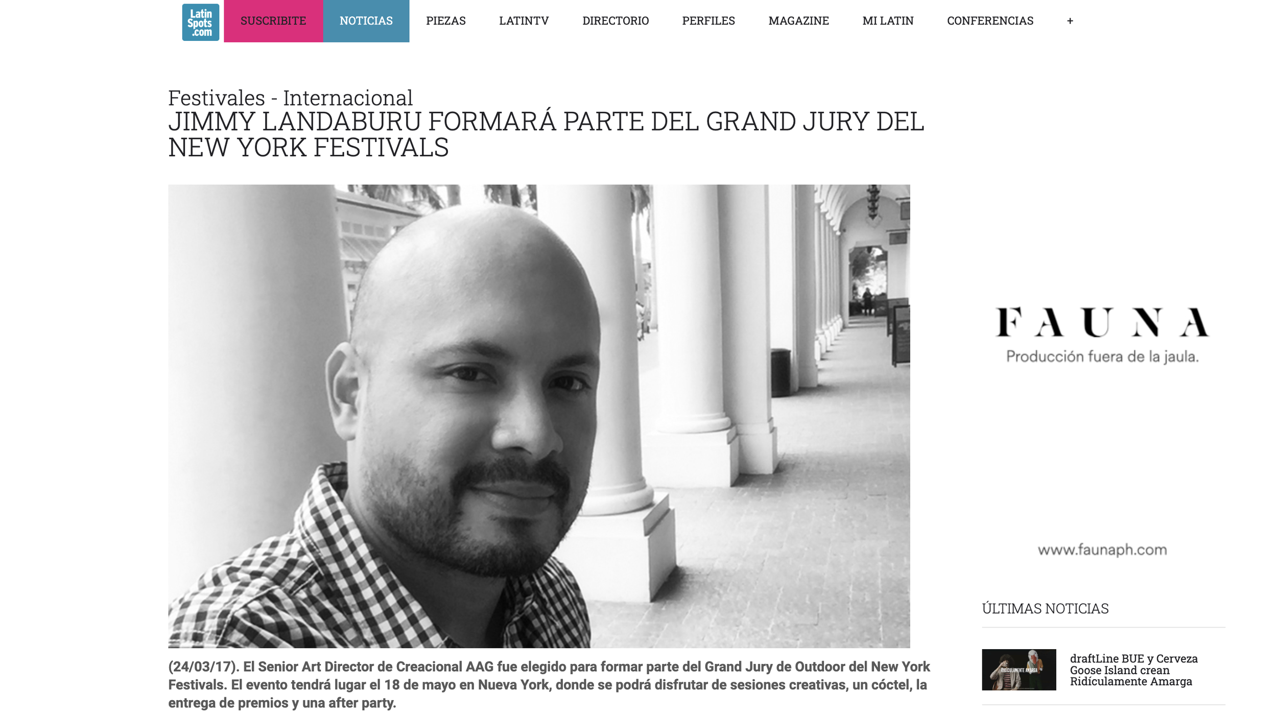 JIMMY LANDABURU FORMARÁ PARTE DEL GRAND JURY DEL NEW YORK FESTIVALS