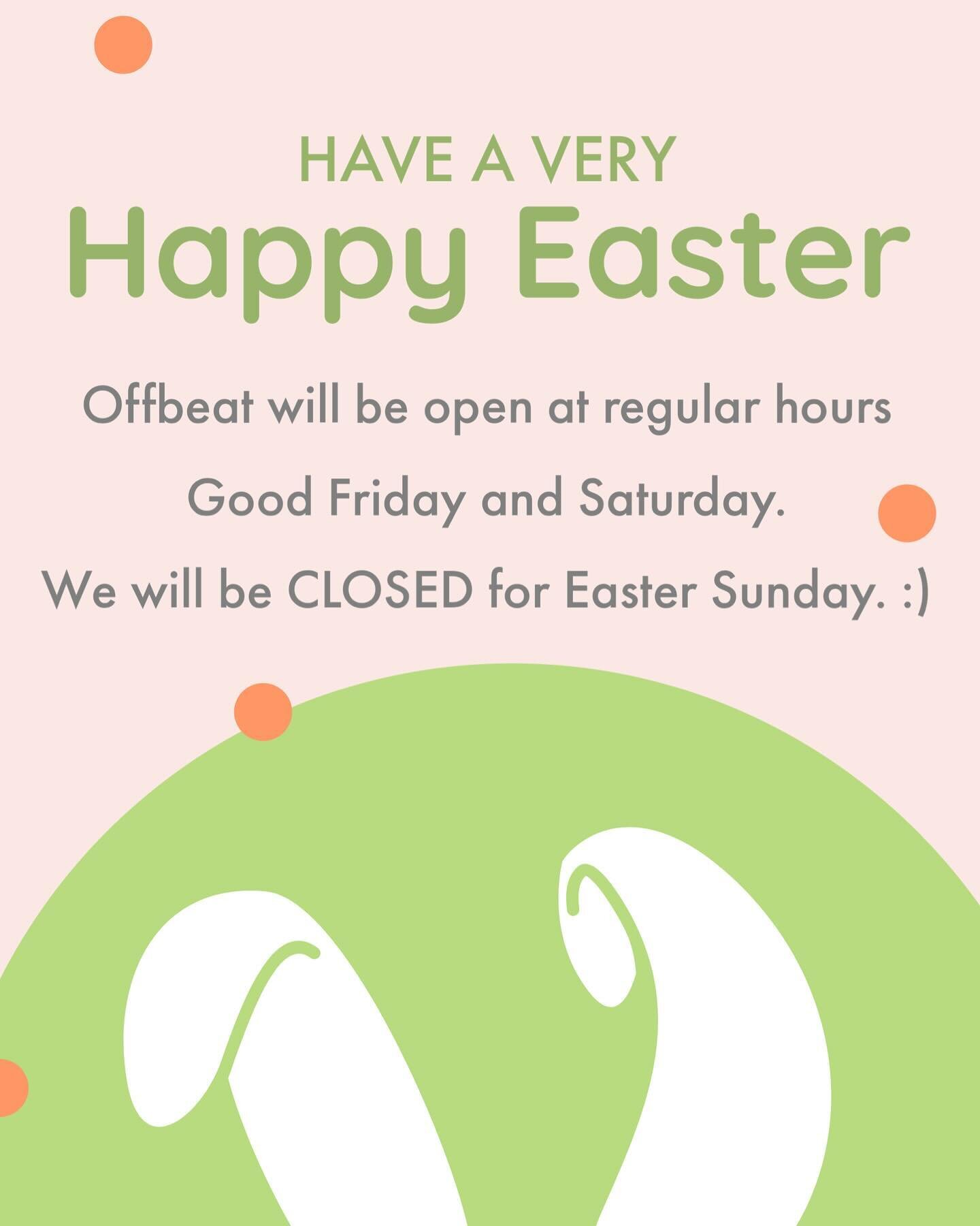 Heads up for holiday hours, ya&rsquo;ll! We&rsquo;ll be open for our usual hours of 10-6pm (grocery) and 11-6pm (deli) on Friday and Saturday.

We will be closed for Easter Sunday. Have a happy Easter! 🐰👒🌻

#offbeatgeneralstore #taylorms #pleinair