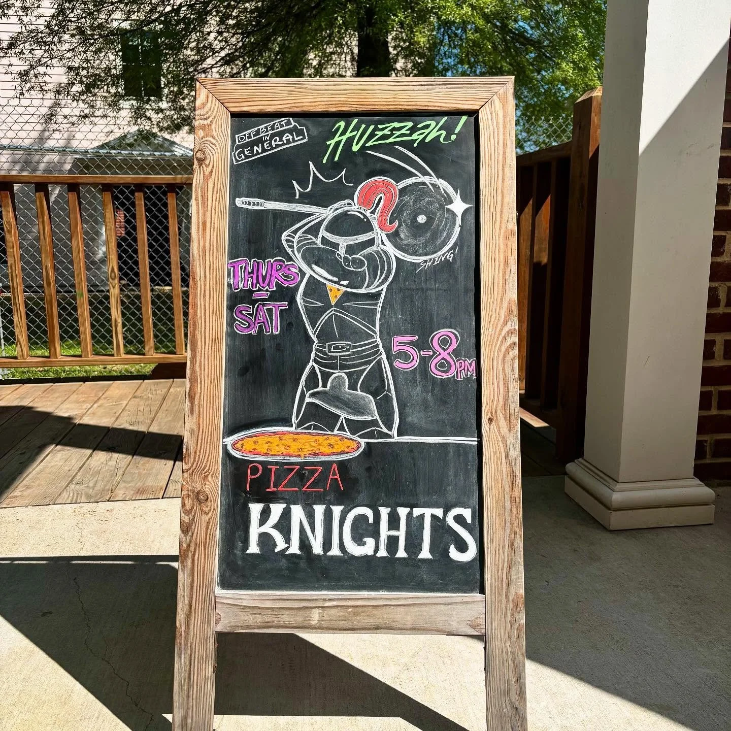 Huzzah!! Offbeat Pizza &ldquo;Knights&rdquo; are here to serve justice&hellip; and a delicious dinner. 🍕🏰😉

The Kingdom of Plein Air invites you to join us 
🎺THURSDAYS-SATURDAYS, 5-8pm🎺 for the best pizza in all the realm.

#offbeatgeneralstore 