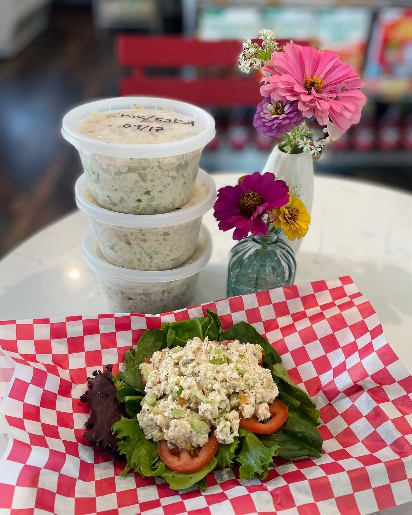 Great news! Your favorite chicken salad is now back in stock. 🥳