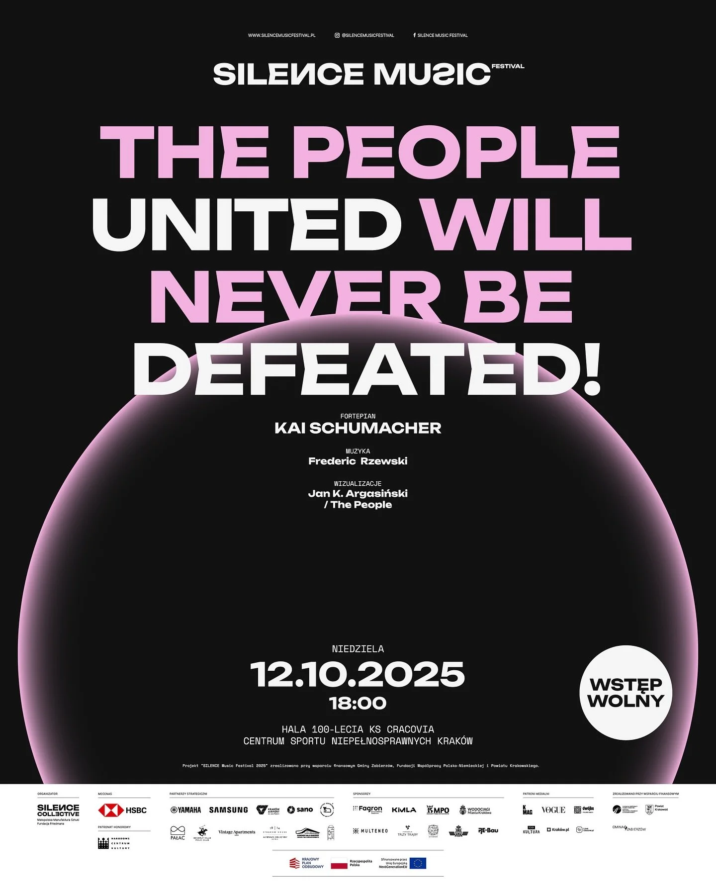 &bull; Hala 100-lecia KS Cracovia wraz z Centrum Sportu Niepełnosprawnych stanie się, na jeden wiecz&oacute;r, teatrem muzyki i obrazu.

Monumentalne wariacje &bdquo;THE PEOPLE UNITED WILL NEVER BE DEFEATED!&rdquo; Frederica Rzewskiego wykona Kai Sch