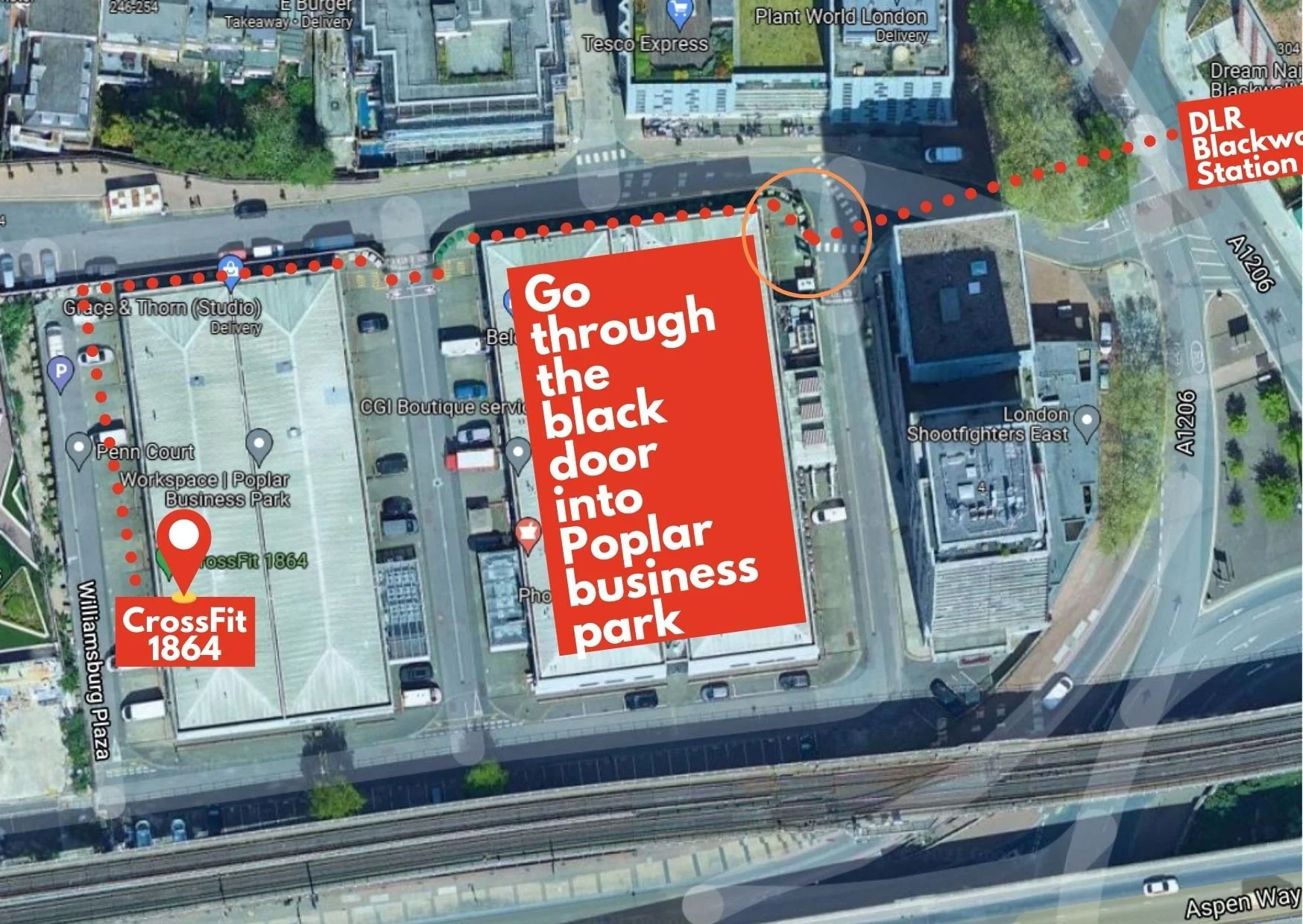 Walking directions from Blackwall DLR Station to CrossFit 1864