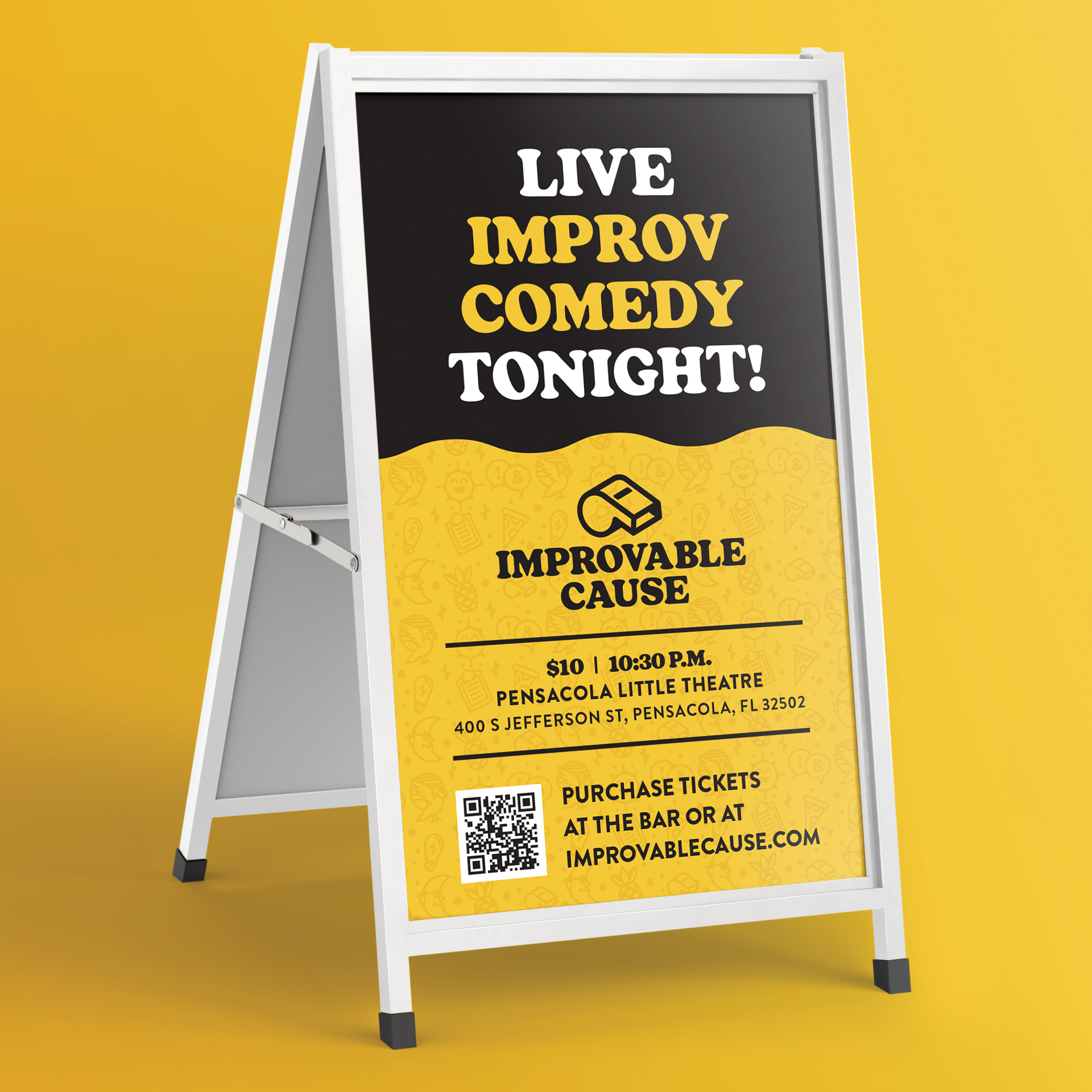 Improvable Cause Improv Troupe Live Show Sign A-frame Design