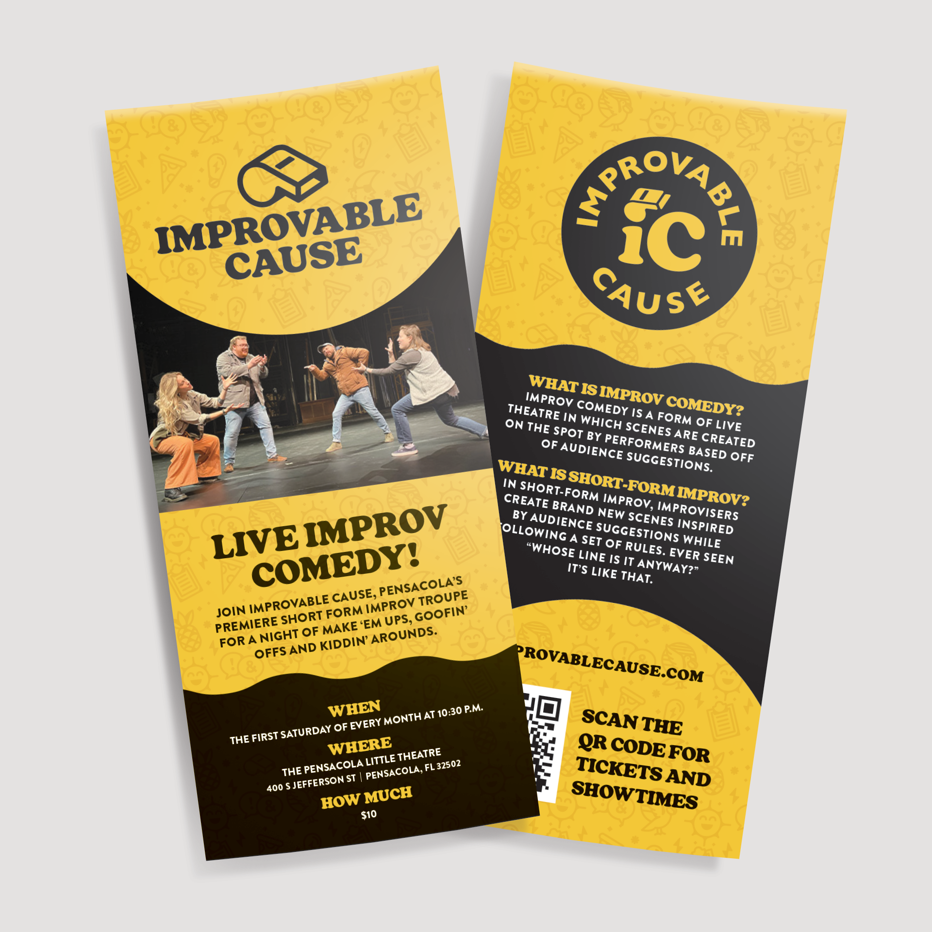 Improvable Cause Improv Troupe Rack Card Flyer Design