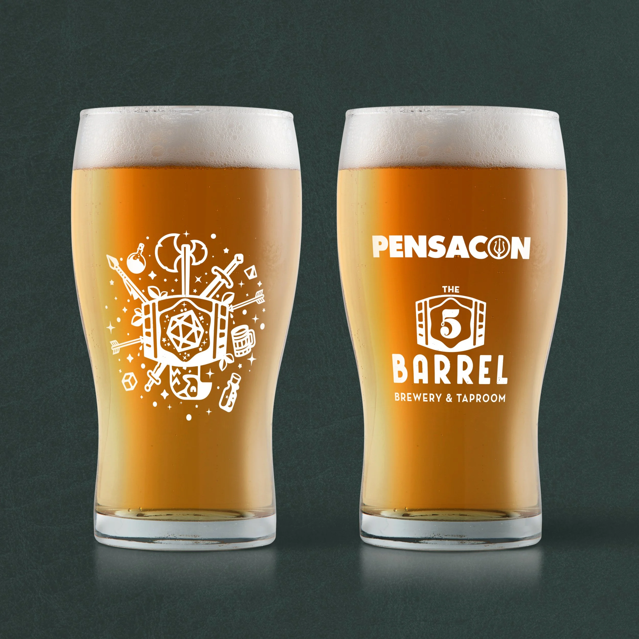 5 Barrel Brewery Taproom Logo design Branding Pensacon Cup DND Illustration Beer