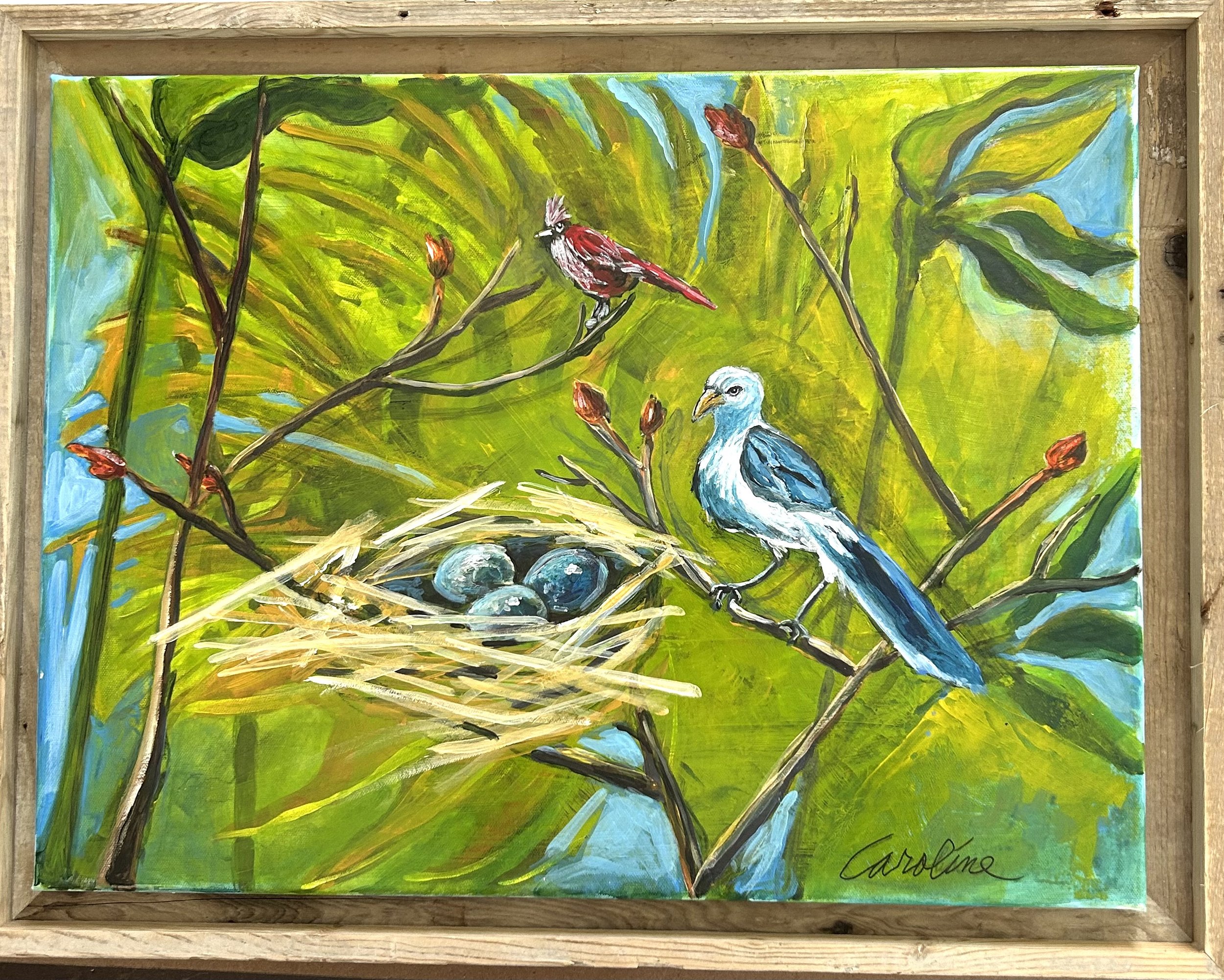 Caroline Crosby; A Place to Begin; Acrylic; My painting holds memory of anticipation of birth of my son as a young widow. Stands as a monument of love, legacy, and resilience. Where it began brought a beautiful gift.; $575