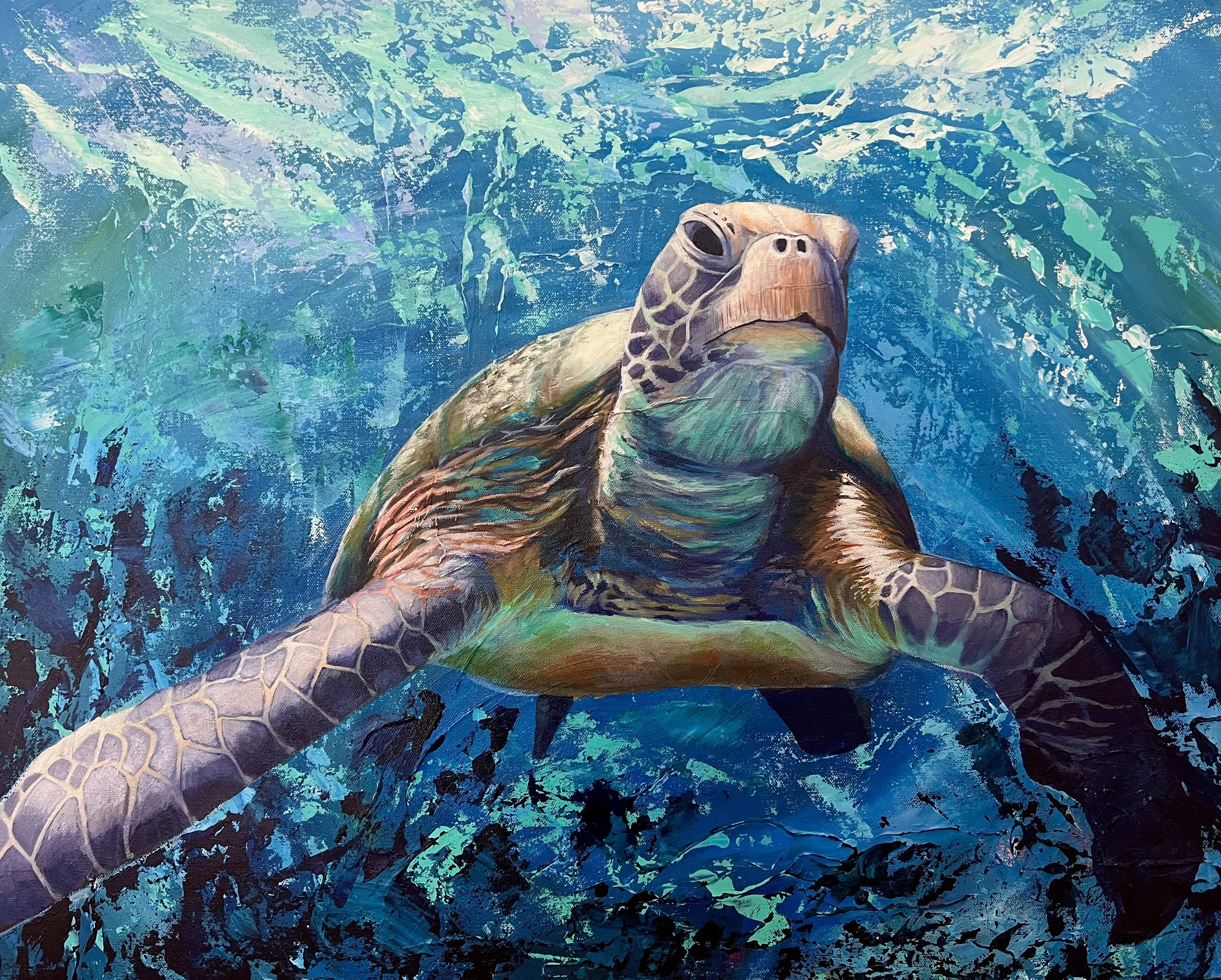 Laura Douglas - “Serenity” - 24”x30” - Acrylic - The weightless crusade of the underworld seems endless, yet you find your place when it matters. You don’t question or doubt, but stay true to the path you were meant for. - $550 