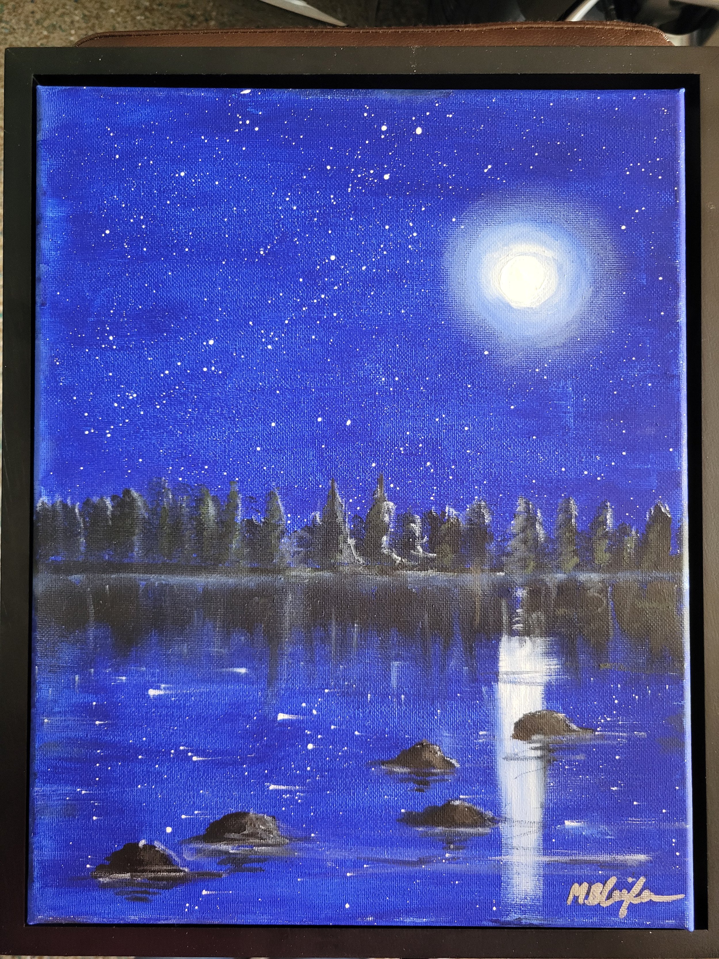 Mary Beth Leifer; Midnight Echo; Oil; 11x14; Midnight echo is a visual pause. It's an invitation to look into the shadows and find the light reflecting back at you.; $250
