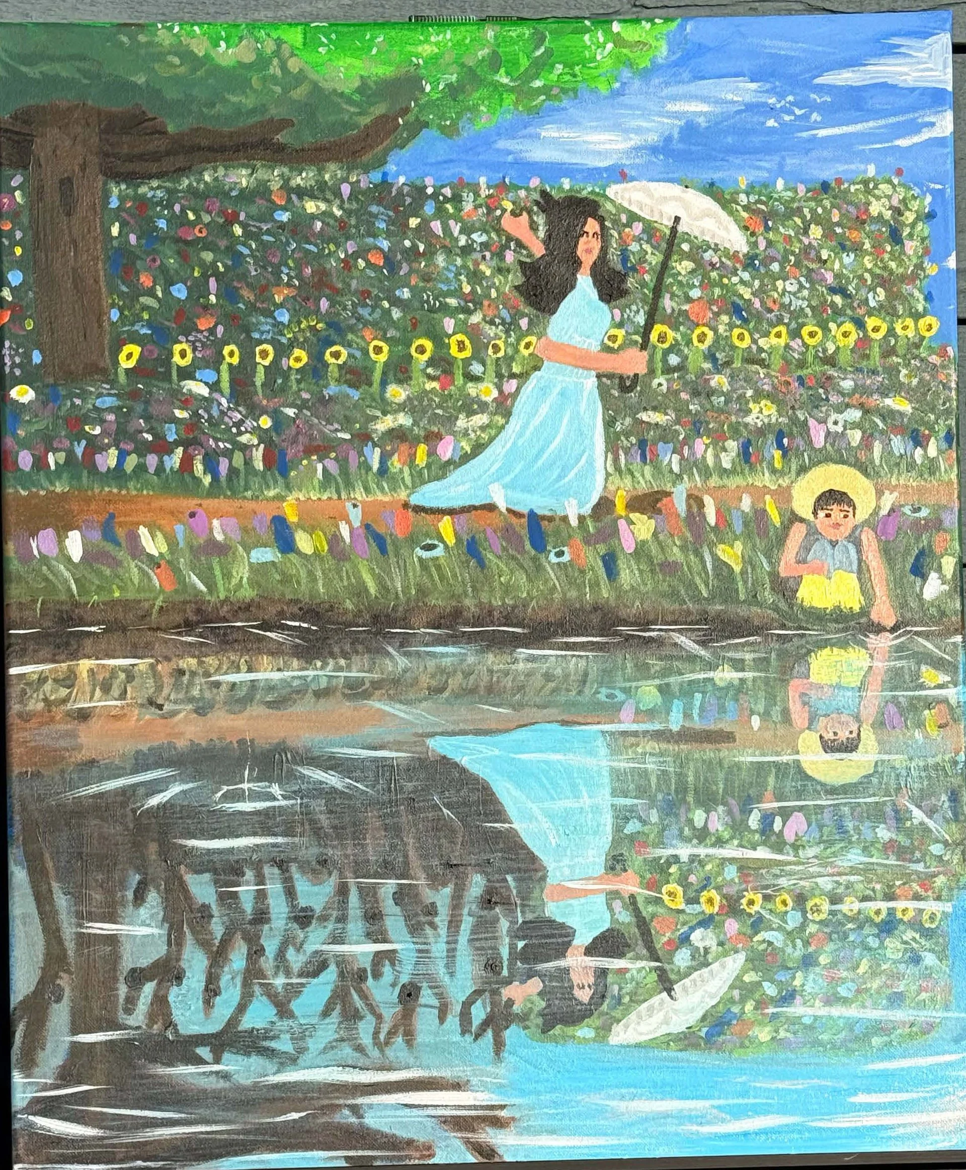 Chase Trimbur; Poisonous Beauty; Acrylic on Canvas; 20" x 24"; My approach to the reflection is to explore the loss of innocence. Visualizing an understated effect of beauty. The inspiration came from a short story by Nathaniel Hawthorne.; $300