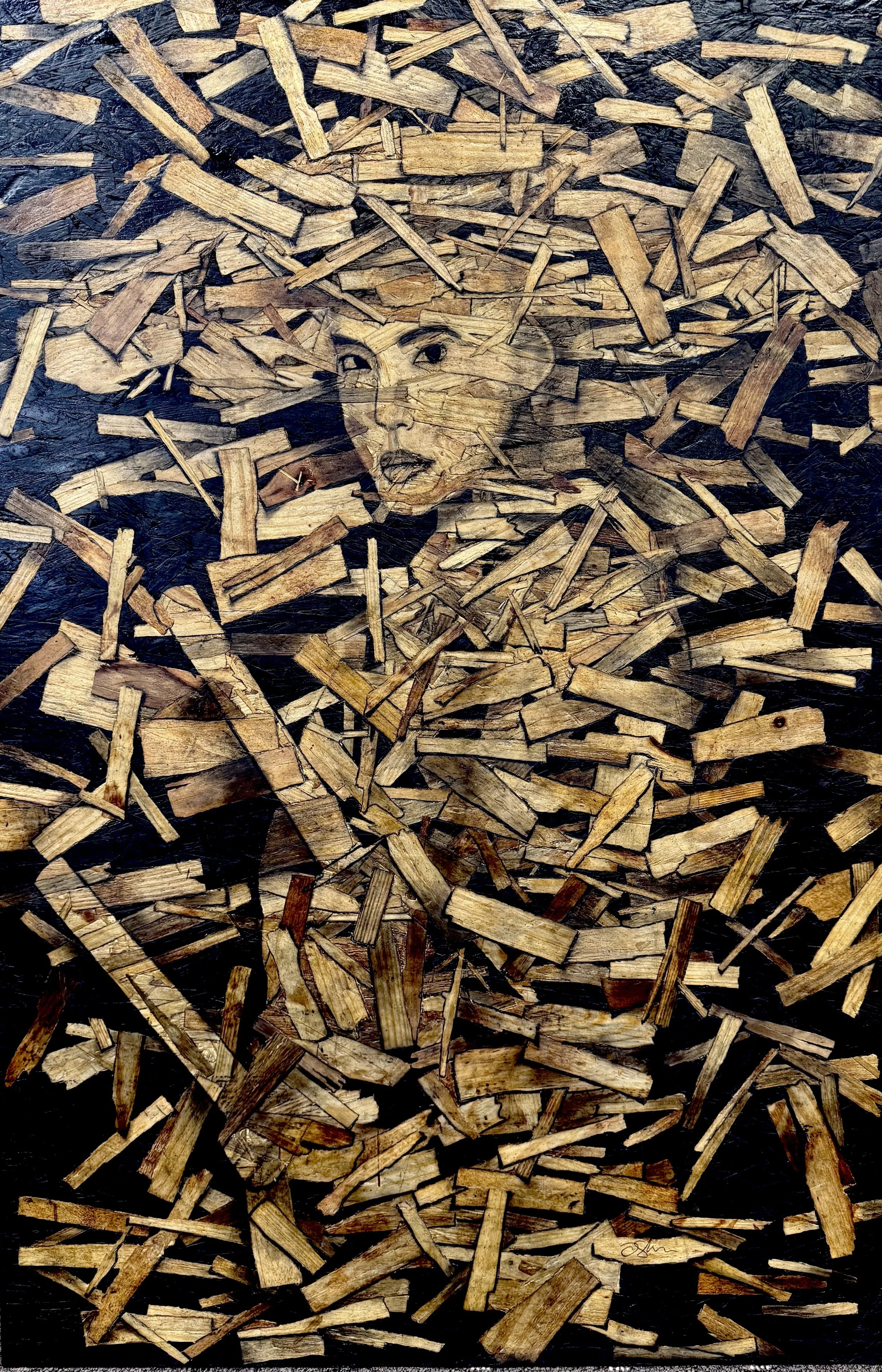 Onna Bugeisha - 48"x60" OSB with charcoal and graphite - $3000