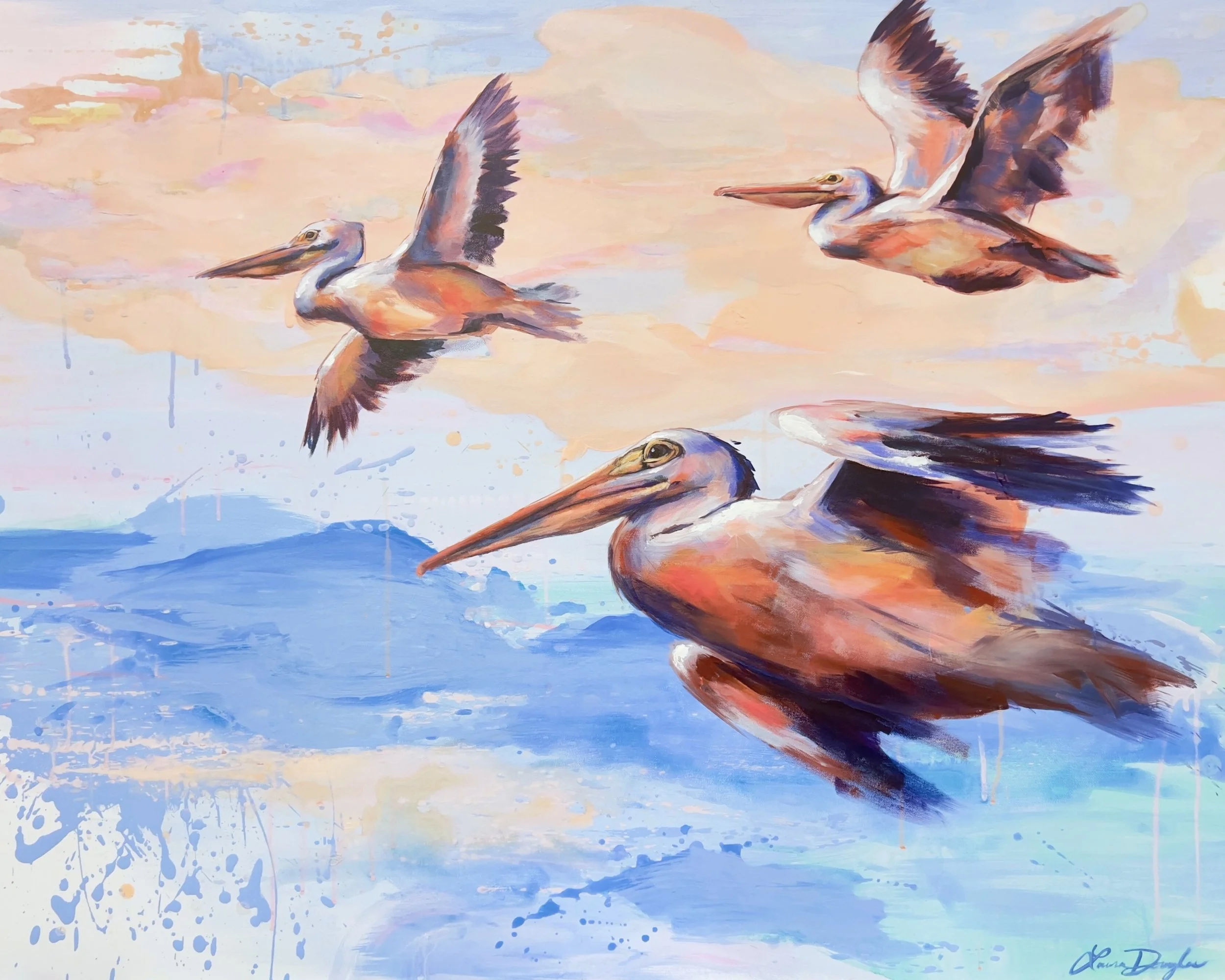 Laura Douglas; Fishing; Acrylic; Coasting on the ocean breeze, eyeing their next meal.; $950