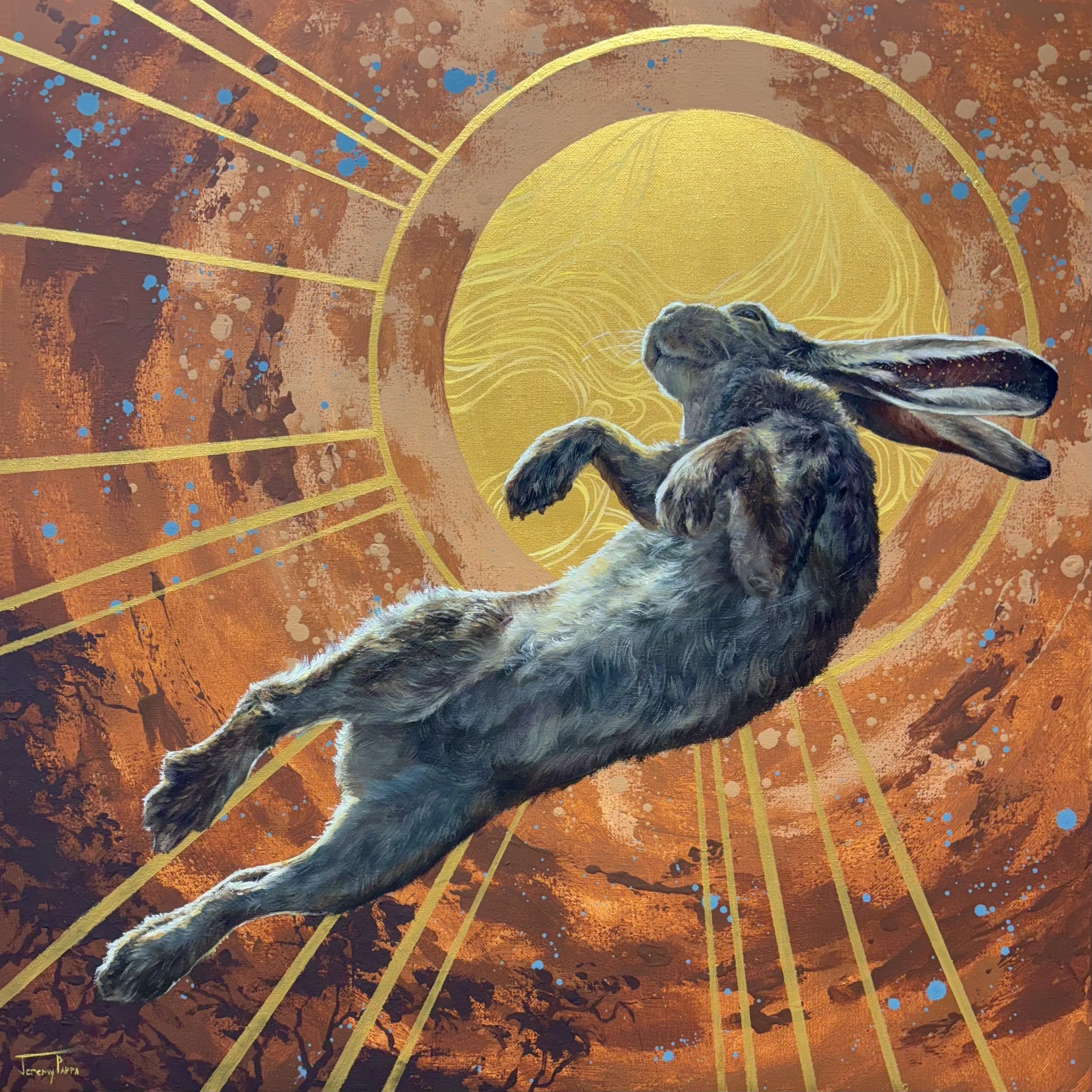 Jeremy Pappa - “The Prince with a Thousand Enemies” - 30”x30” - Oil and Acrylic - Inspired by El - Ahrairah, the fictional rabbit deity of the novel Watership Down. A trickster god who was cast out of heaven - $6500 