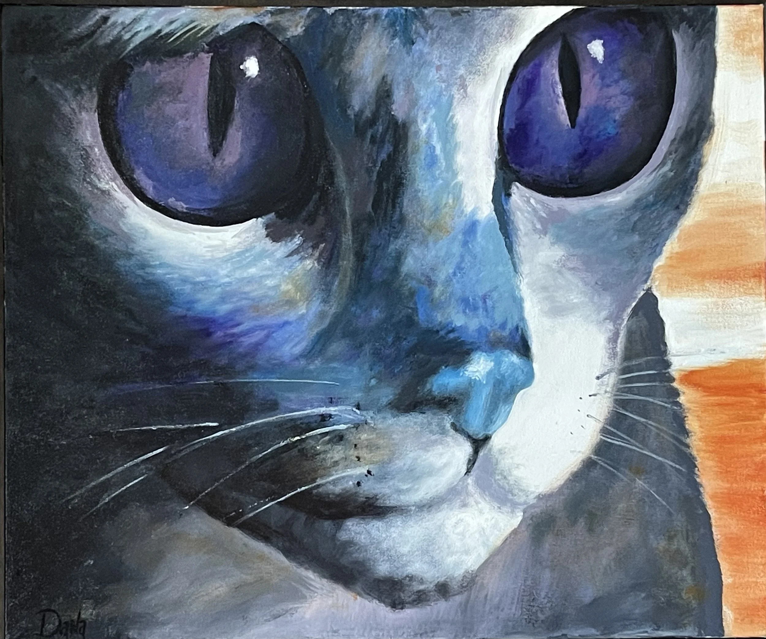 Dana Wright - “Purple Gaze” - 21”x24” - Acrylic - This mythical feline holds an ethereal balance of caution and courage, strength and softness. That focused gaze represents being purely in the moment. Perfect presence. - $750 