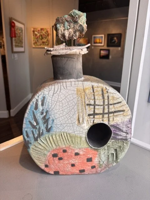 Nancy Newlove McElroy - Pastel Grid - Clay and Cyrsocolla - Raku fired with Chrysocolla; empowered femininity, grace, intuition, and truth. - 300