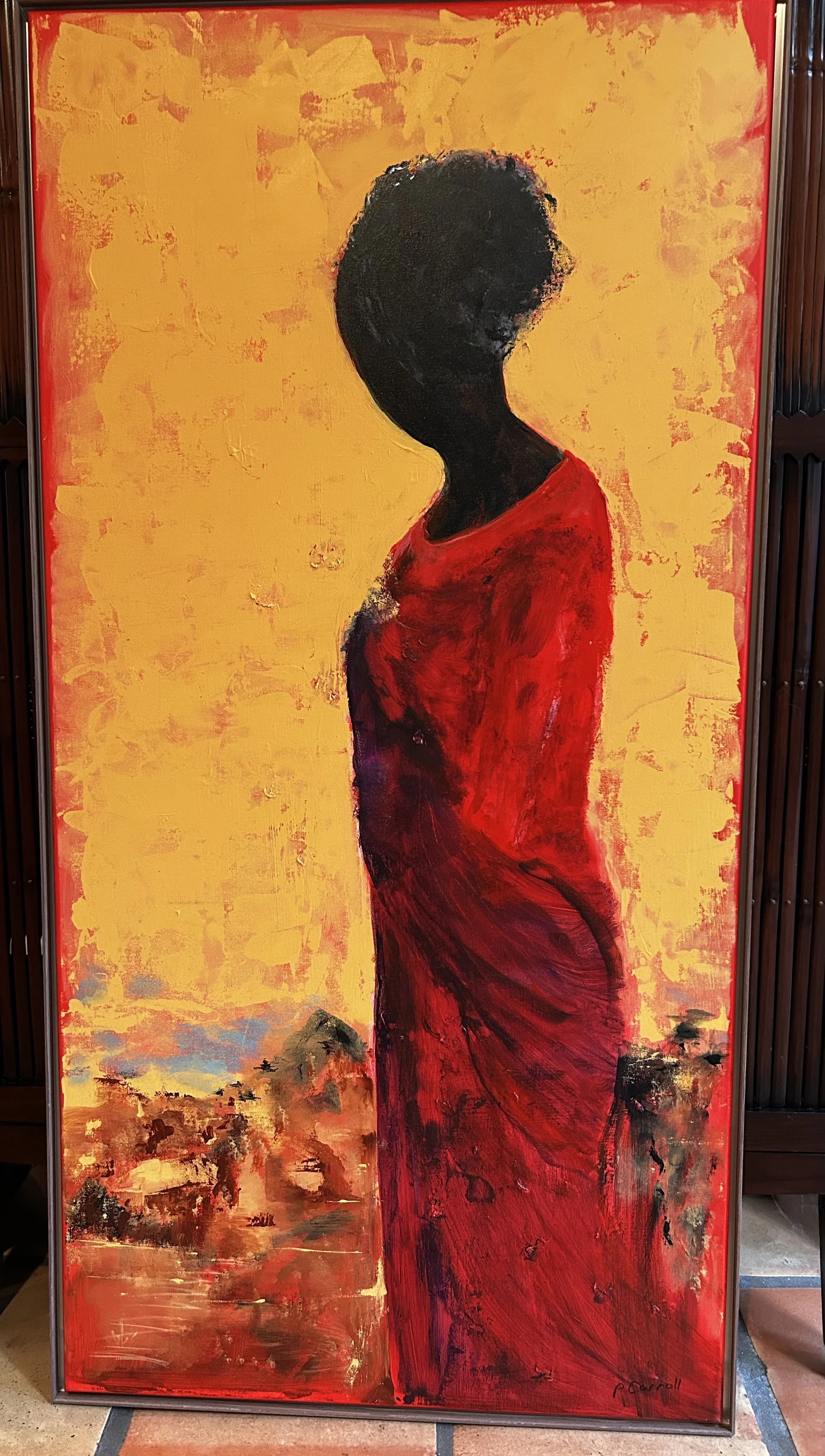 Patricia Carroll; Last Look; Acrylic on canvas;  24x48; Moving forward but “Looking Back”, reflection of what’s left behind.; $865