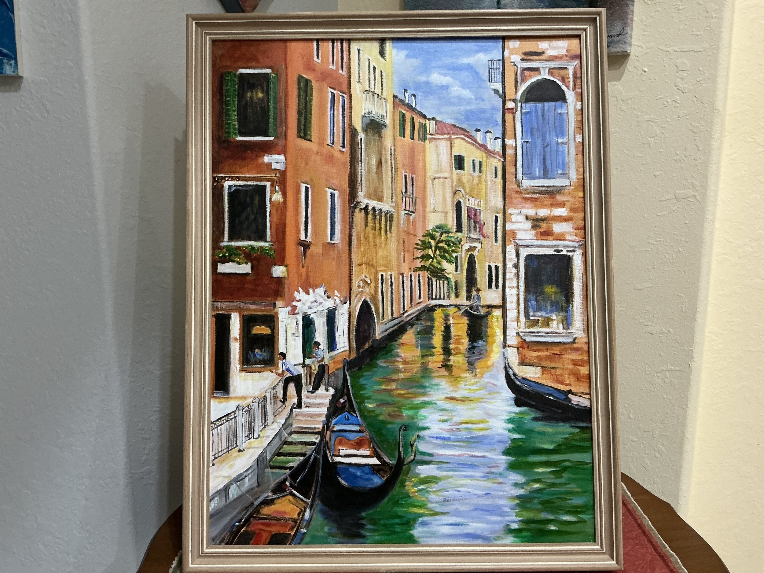Christine Broussard; Venezia; Acrylic; ateliervenus@gmail.com;  Romantic, historic Italian city built over lagoons. Venice is mesmerized in the tangled maze of calls and canals.  I wish to catch the reflection of the stunning architecture.; $730