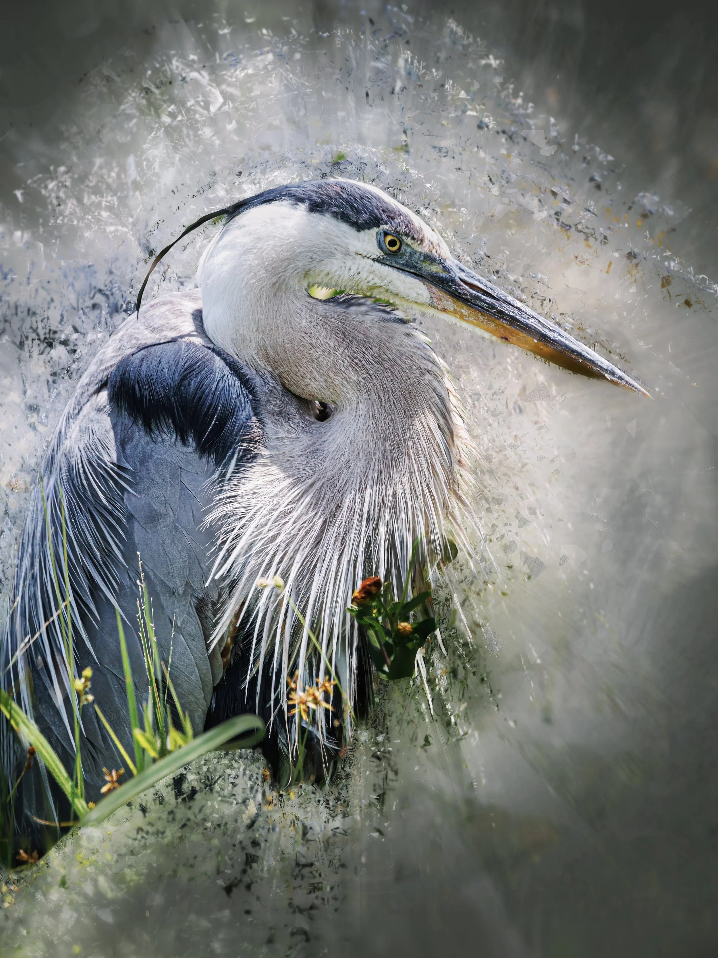 Robyn Cowlan - “Splendor in The Grace” - 18"x24" - Photographic Art  - The Great Blue Heron represents these qualities…observant, Patient & Open - Minded. Important now a days to venture outside of your comfort zone and examine new views and opinions