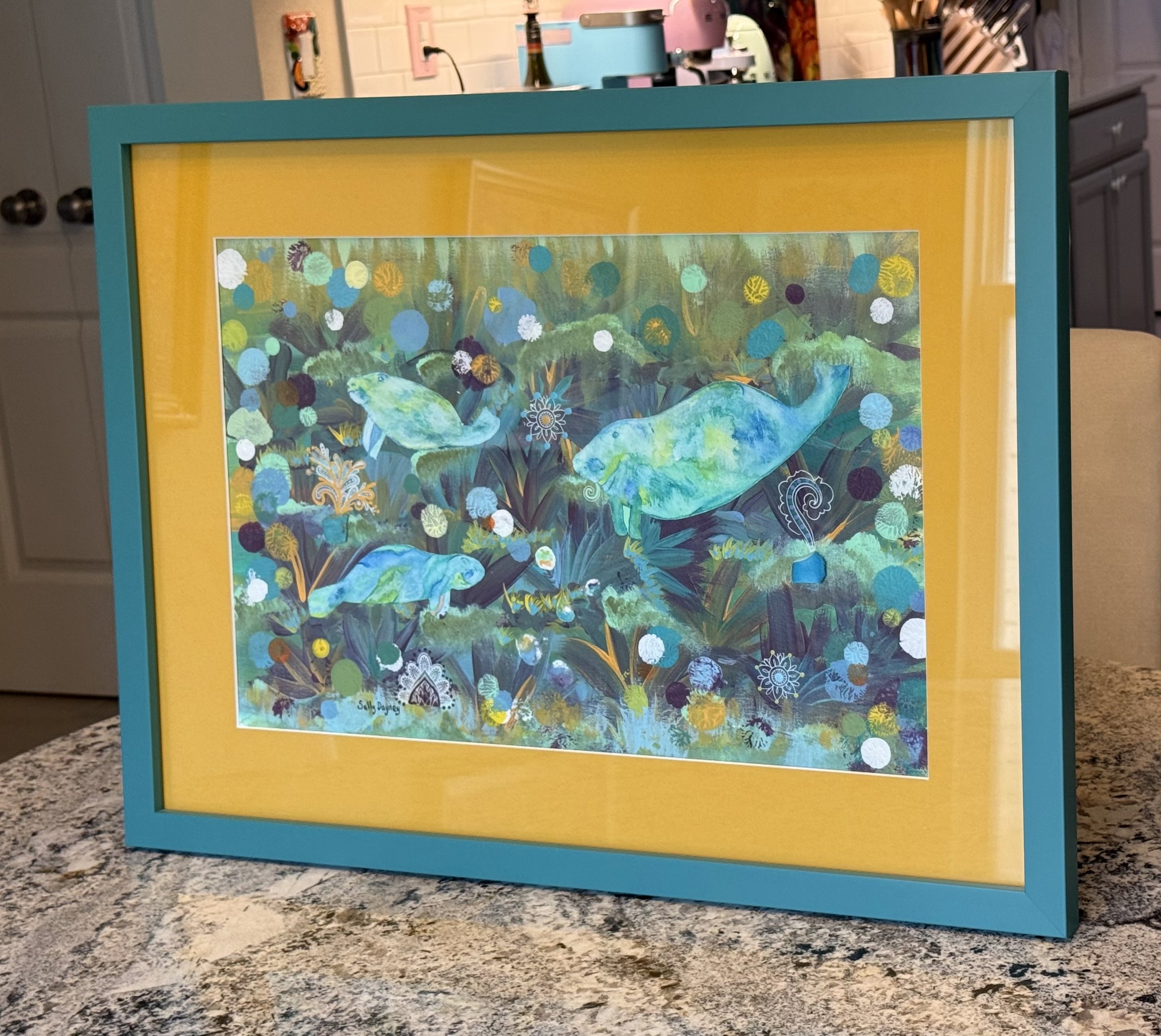 Sally Dayney; Bubbles; Mixed Media / Acrylic, Watercolor; I find it captivating to watch manatees in their natural environment observing their behavior. This art piece was inspired by a visit to the springs on a blue bird day.; $545