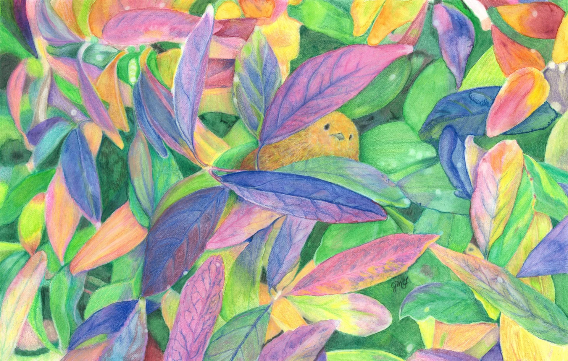 "My Hiding Place" - Wildlife Whispers - 2024 Colored Pencil and Watercolor Pencil on Fabriano Acquarello Watercolour Paper. 11 x 17 Framed Original: $550. Giclee Prints Available. 
 “You are my hiding place; you will protect me from trouble and surro