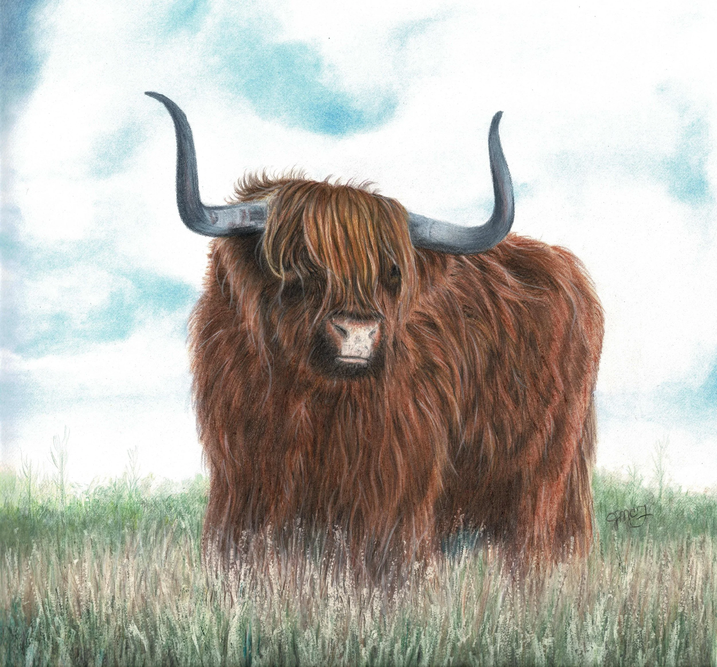 "My Bovine Beast" - Wildlife Whispers - 2024 Colored Pencil and PanPastel on Fabriano Acquarello Watercolor Paper. (Reference Photo Credit: Pixaby) 12 X 12 Framed Original: $350. Giclee Prints Available. 
“For every beast of the forest is mine, the c
