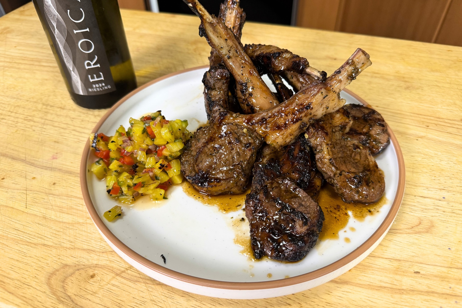 Sticky Jerk Lamb Chops with Grilled Pineapple Relish &amp; Honey-Lime Glaze