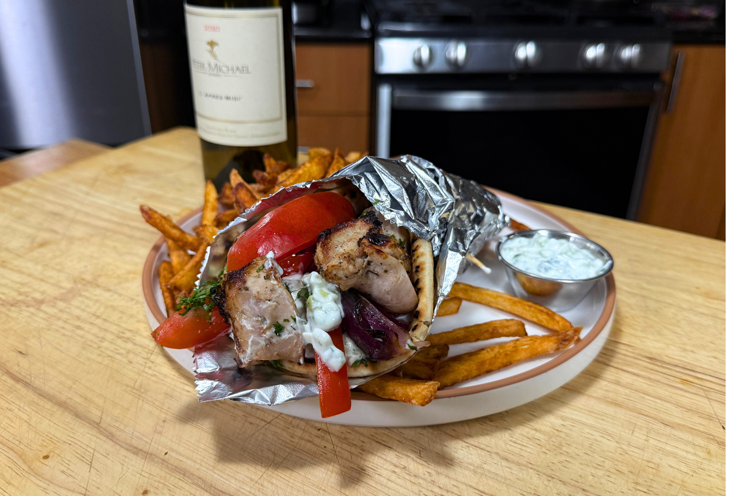 Greek Chicken Souvlaki Pita with Tzatziki