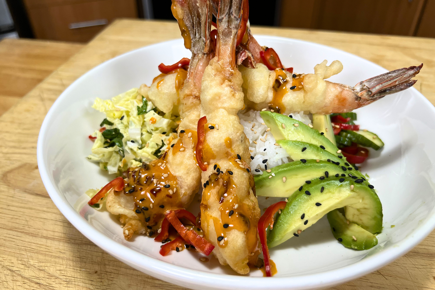 Tempura Shrimp Bowl with Spicy Chili Crunch Aioli