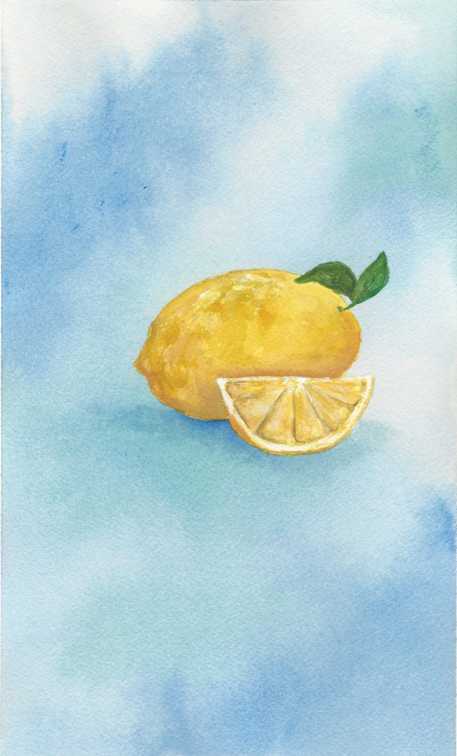 watercolor yellow flower ylang ylang on blue yellow green and turquoise background