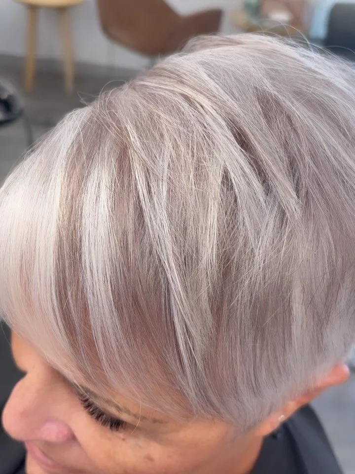 Today my gorgeous client fully embraced her natural silver tones &mdash; and we took it to the next level with a few smokey ash lowlights. 🤍🖤🩶

These soft, diffused lowlights blend seamlessly into her natural grey, adding depth, movement and a lit