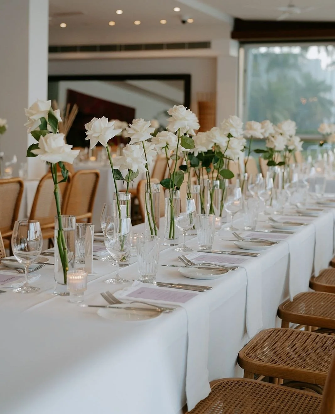 Modern minimalist styling at Ricky's with a colour palette of soft lilac, classic white &amp; pale timbers | A&amp;M⁠
⁠
Planning, Styling &amp; Stationery: @lovebirdweddings⁠
Florals: @mondofloraldesigns⁠
Venue: @rickysweddings⁠
Photography: @amckpho