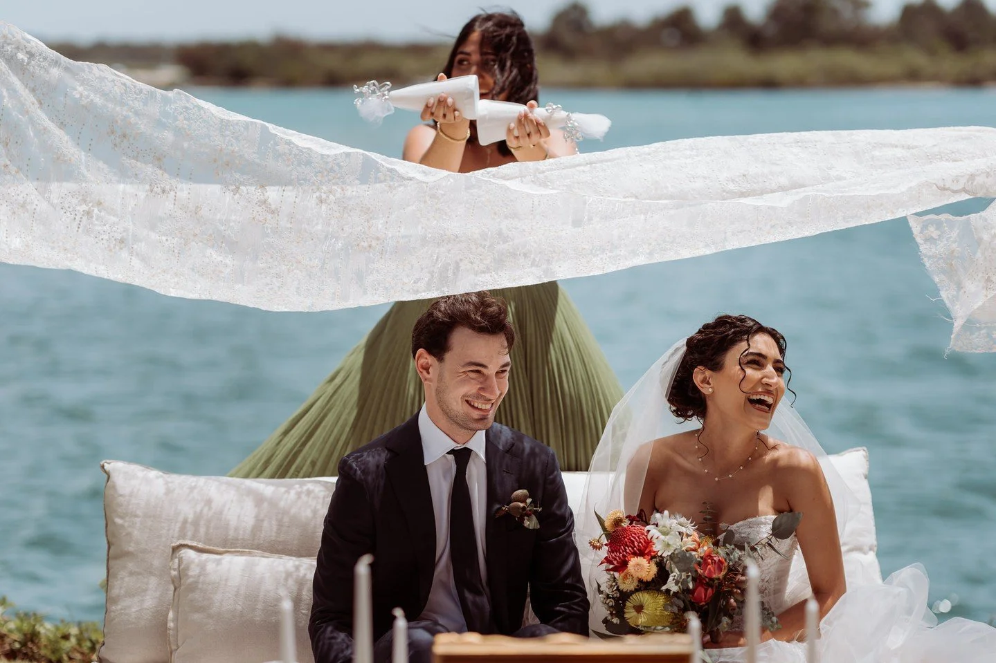 Hannah &amp; Lewis &mdash; vows framed by a Sofreh Aghd ceremony of intentional beauty🥂⁠
⁠
Styling &amp; Signage: @lovebirdweddings⁠
Florist: @mondofloraldesigns⁠
Venue: @rickys_noosa @rickysweddings ⁠
Photography: @toddhuntermcgaw⁠
Celebrant: @dear