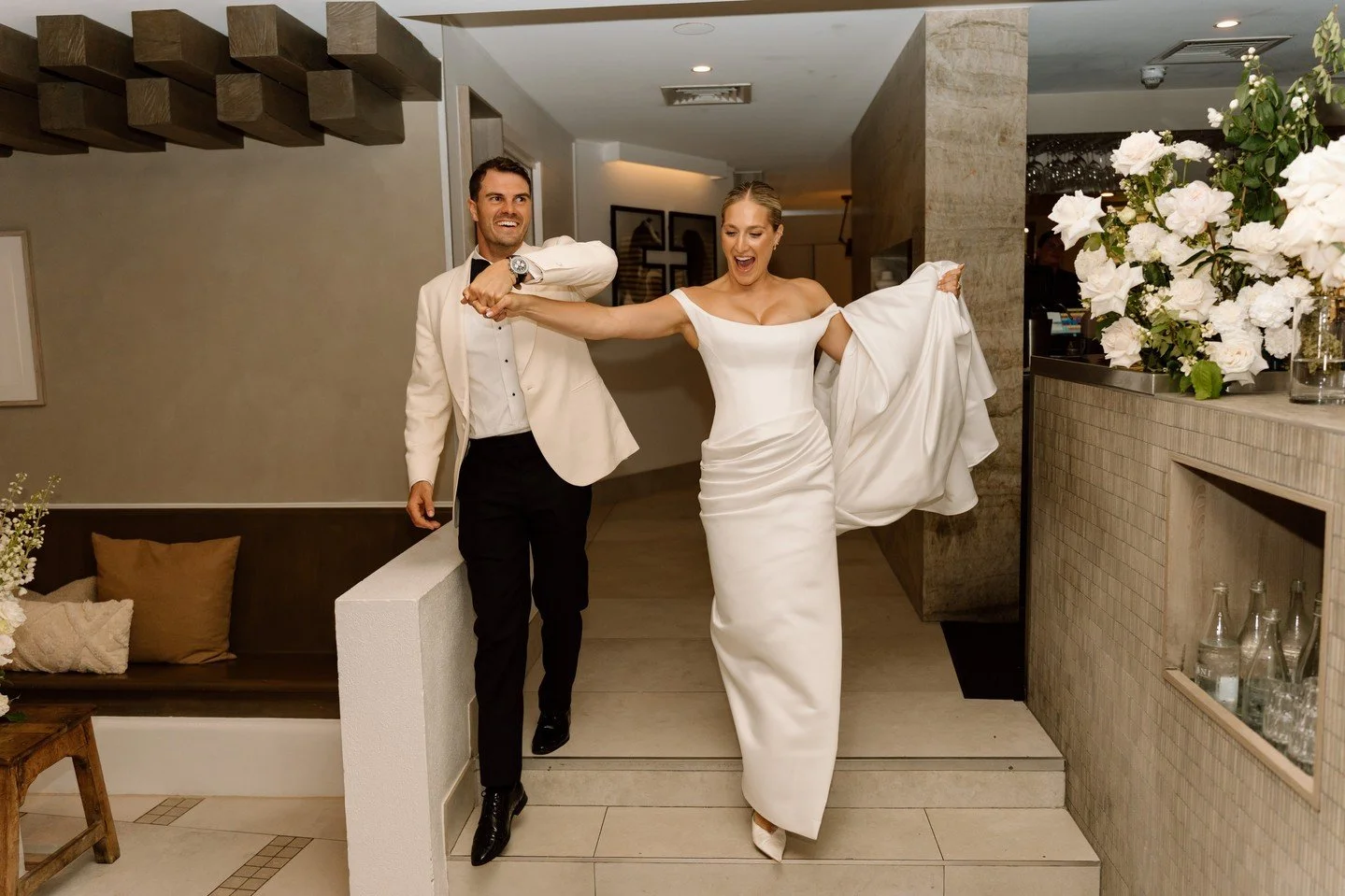 Champagne energy only...Sarah &amp; Nick brought the party🥂⁠
⁠
Planning &amp; Styling: @lovebirdweddings⁠
Florals: @mondofloraldesigns⁠
Venue: @bistroc⁠
Celebrant: @mr_noosa_celebrant⁠
Photography &amp; Film: @hollandstudio.weddings⁠
Entertainment: 