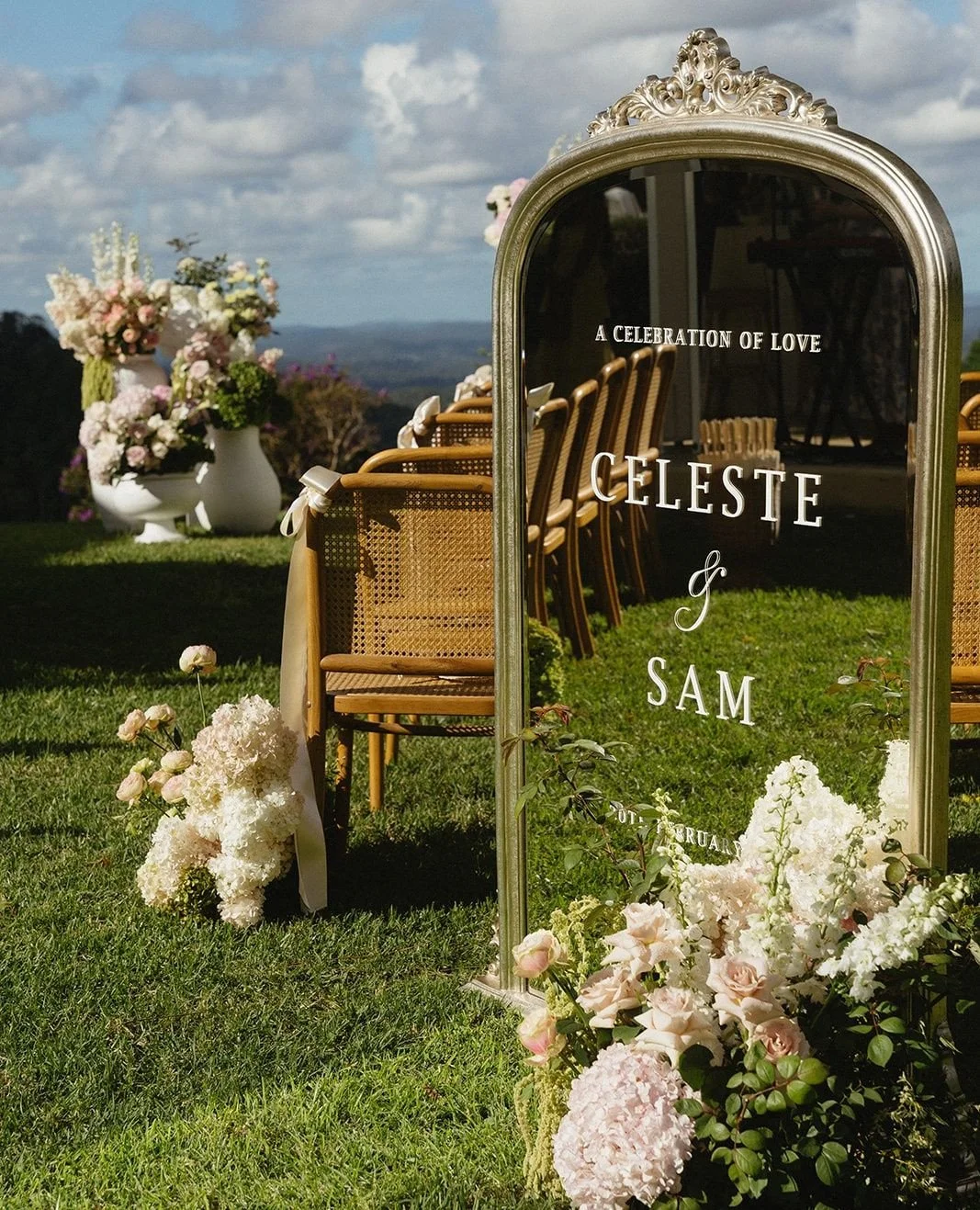 Where thoughtful design meets the beginning of forever | Celeste &amp; Sam🤍⁠
⁠
Styling &amp; Signage: @lovebirdweddings⁠
Florals: @mondofloraldesigns⁠
Venue: @malenymanor⁠
Photography: @bemymusestudio⁠
Content Creation: @museandmatrimony⁠
Luxury Lin