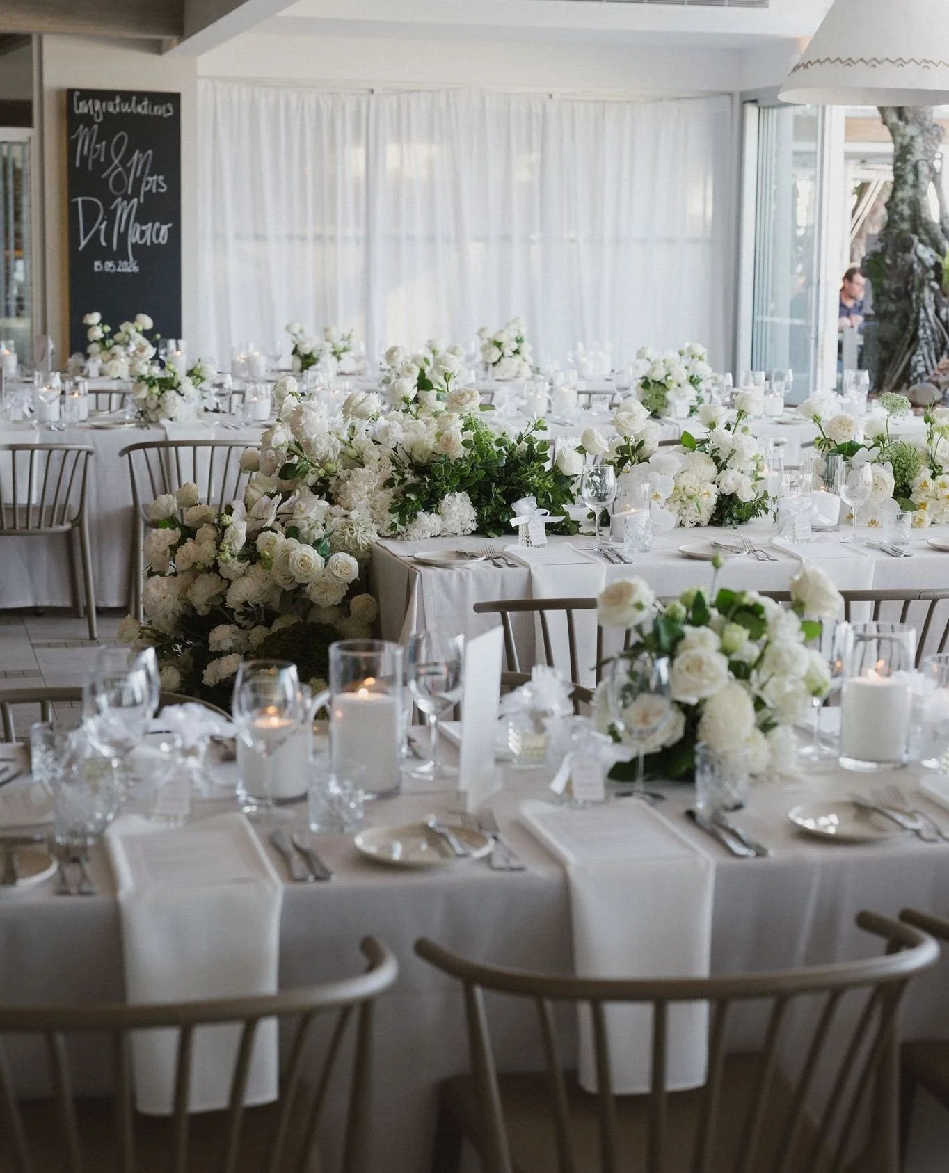 Where elevated styling meets seaside romance at Bistro C for our Newlyweds...Mr &amp; Mrs Di Marco🥂⁠
⁠
Planning, Styling, Signage &amp; Stationery: @lovebirdweddings⁠
Florals: @mondofloraldesigns⁠
Photography: @estellaphoto⁠
Film: @mearsproductions⁠