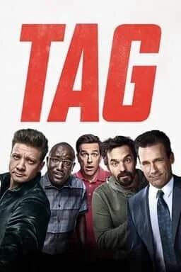 Poster for the TV show "TAGS" featuring five men, with the title in bold red letters.