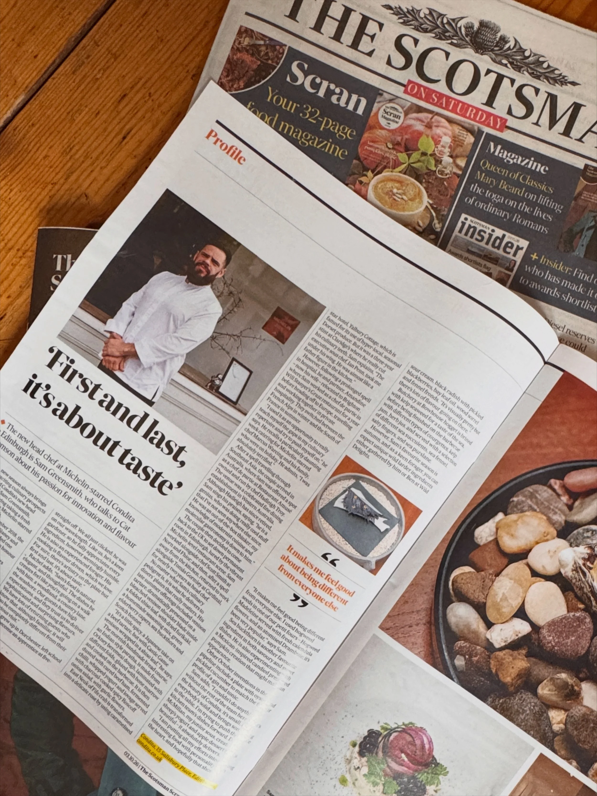 Scotsman Scran supplement 3rd October 2026 Sam Greensmith interview