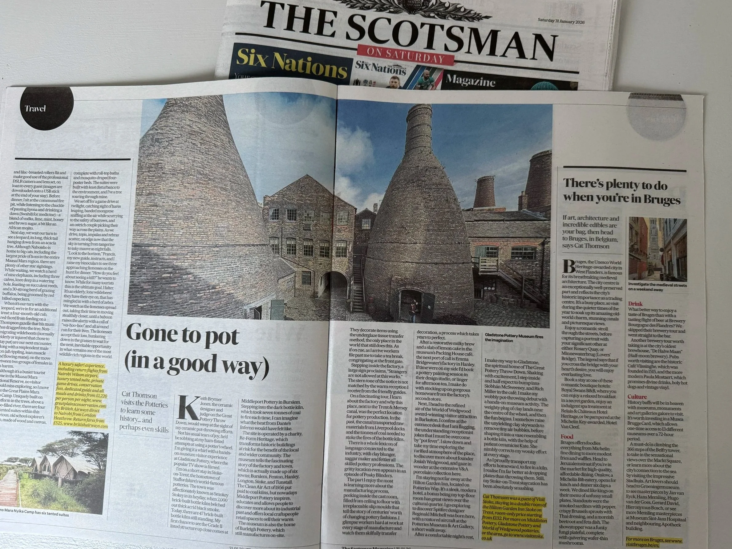 Scotsman Magazine article 31/01/26 Two articles; Stoke on Trent and Bruges