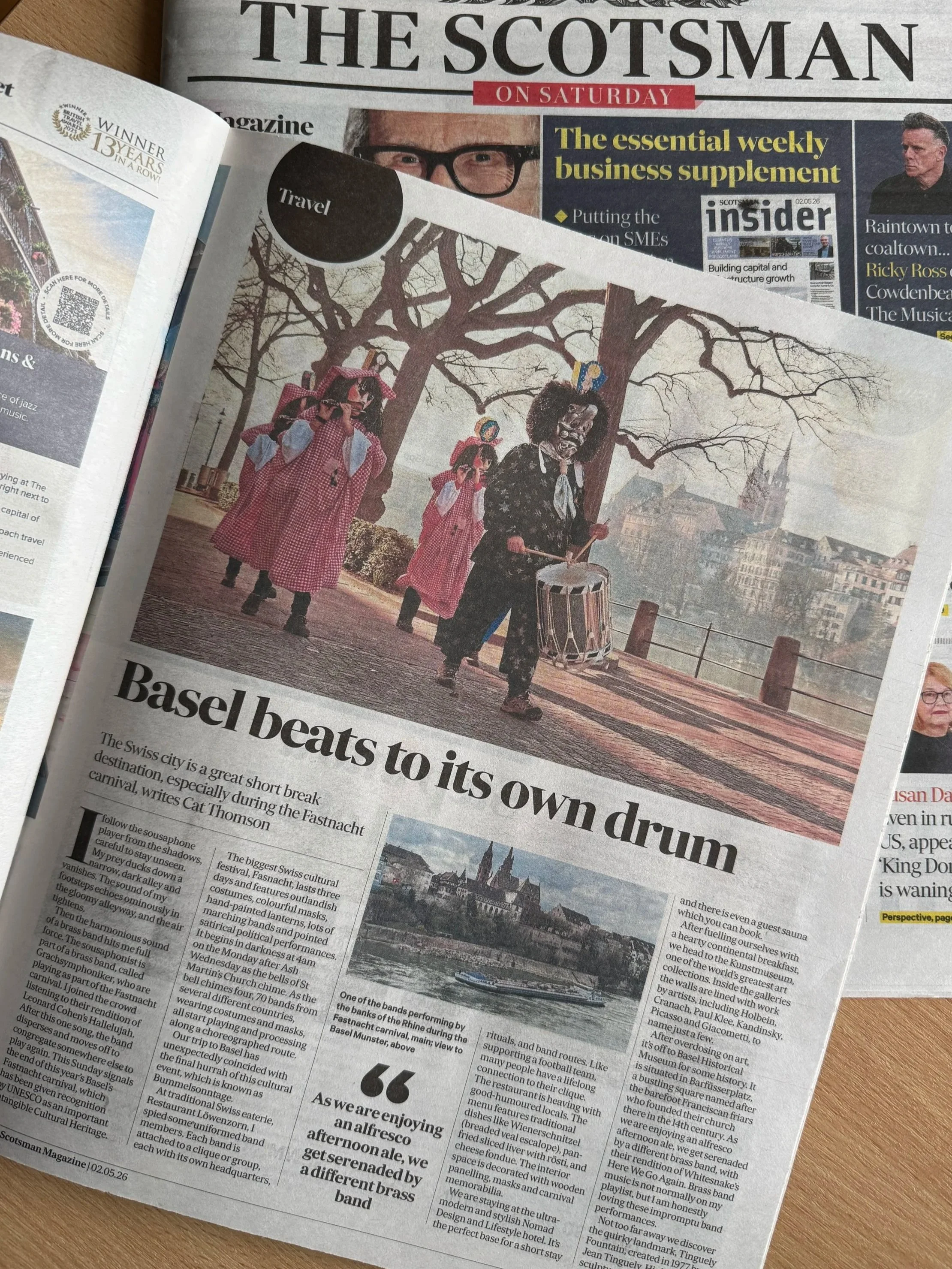 Scotsman Magazine Basel travel article 2nd May 2026. Thank you to  switzerland.com for hosting.