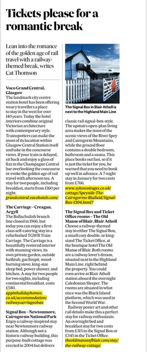 Train themed stay in The Scotsman Magazine 29th August 2026