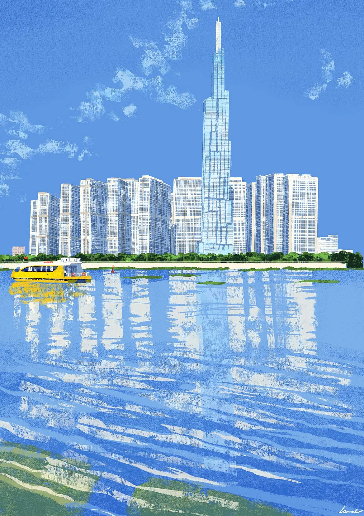 SGN081 Waterbus passing by Landmark 81 along the Saigon River