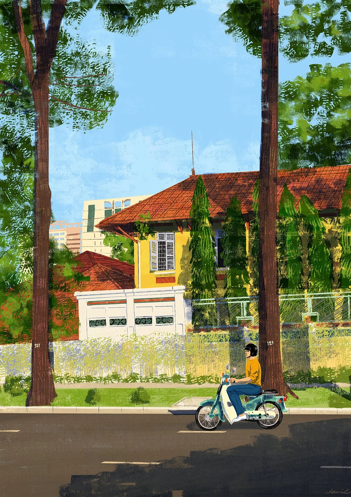 SGN104 Passing by a corner of Marie Curie High School at Điện Biên Phủ