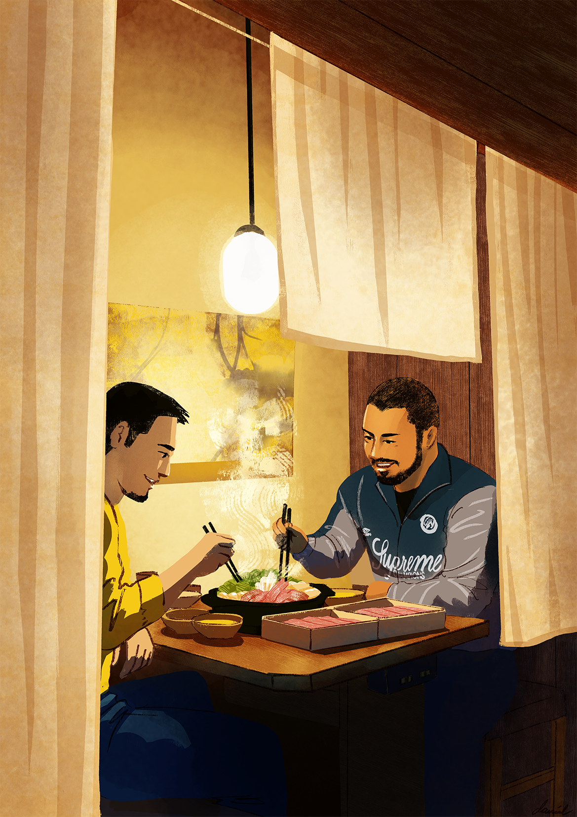 TYO093 Sukiyaki at Onyasai on a rainy day | 雨の日、温野菜ですき焼きを囲んで
