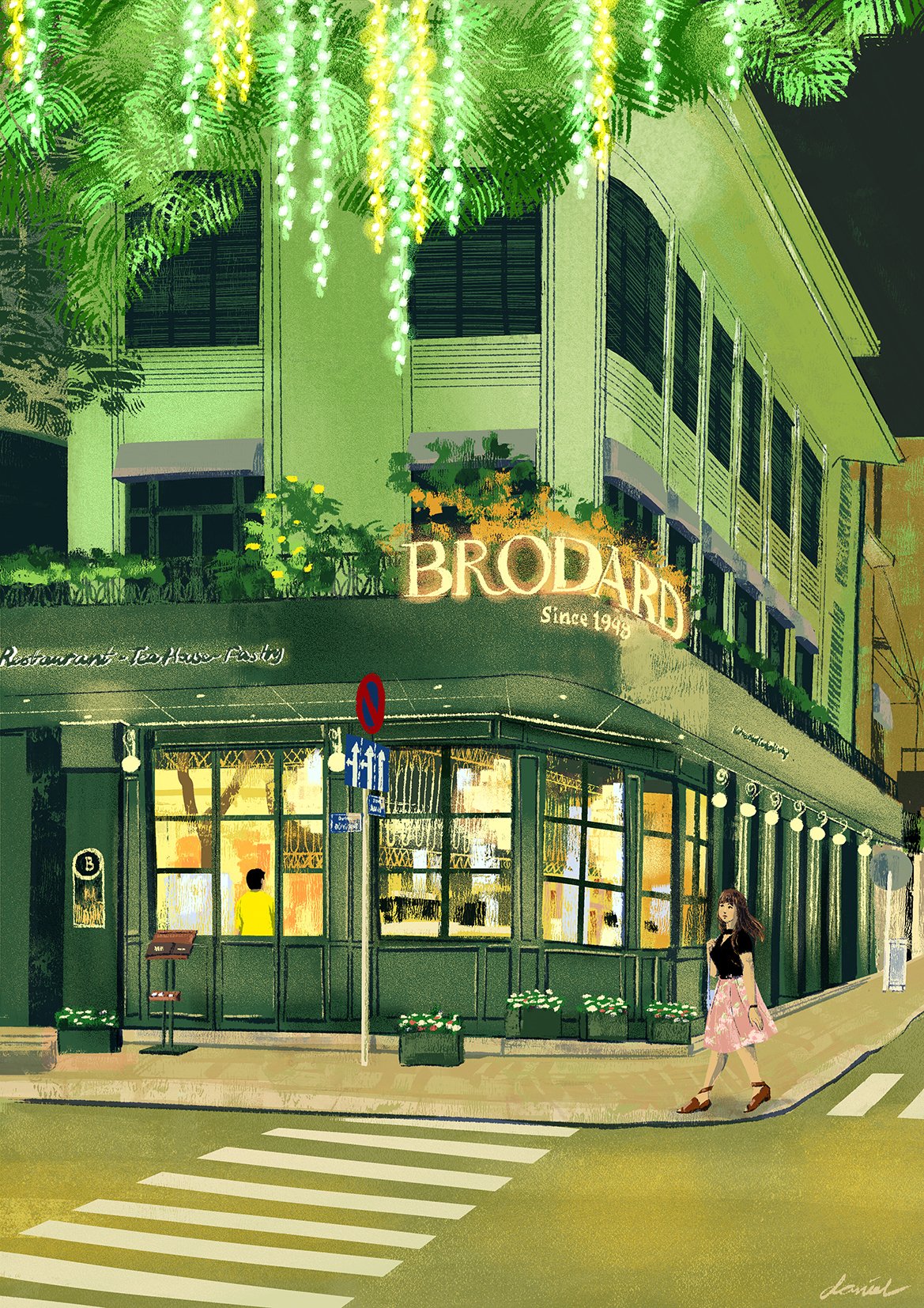 SGN056 Walking by the corner of Brodard Café. Formerly a 1930s jewelry shop known as Bijouterie Chambon