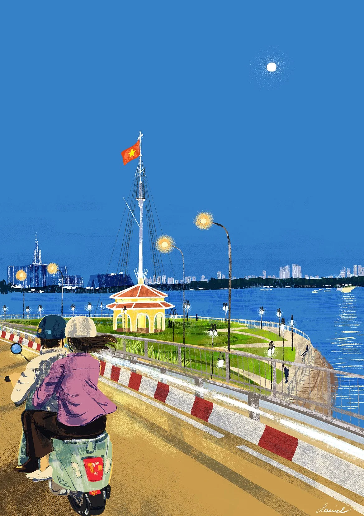 SGN035 The Signal Mast at Night from Khanh Hoi Bridge 1865, credited to French Navy Capt. Laurent-Joseph Lejeune