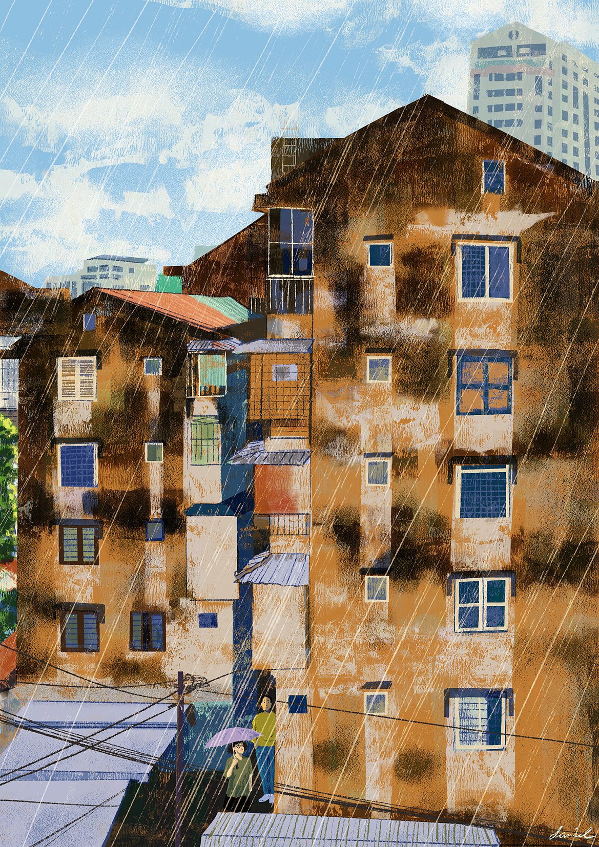 SGN085 A light sunshower at the old apartments in Dakao