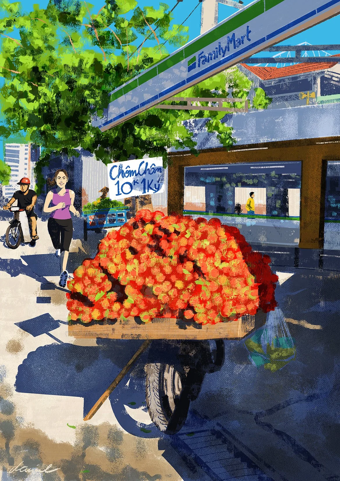 SGN083 Cart of Fresh Ripe Rambutans (Chôm chôm)