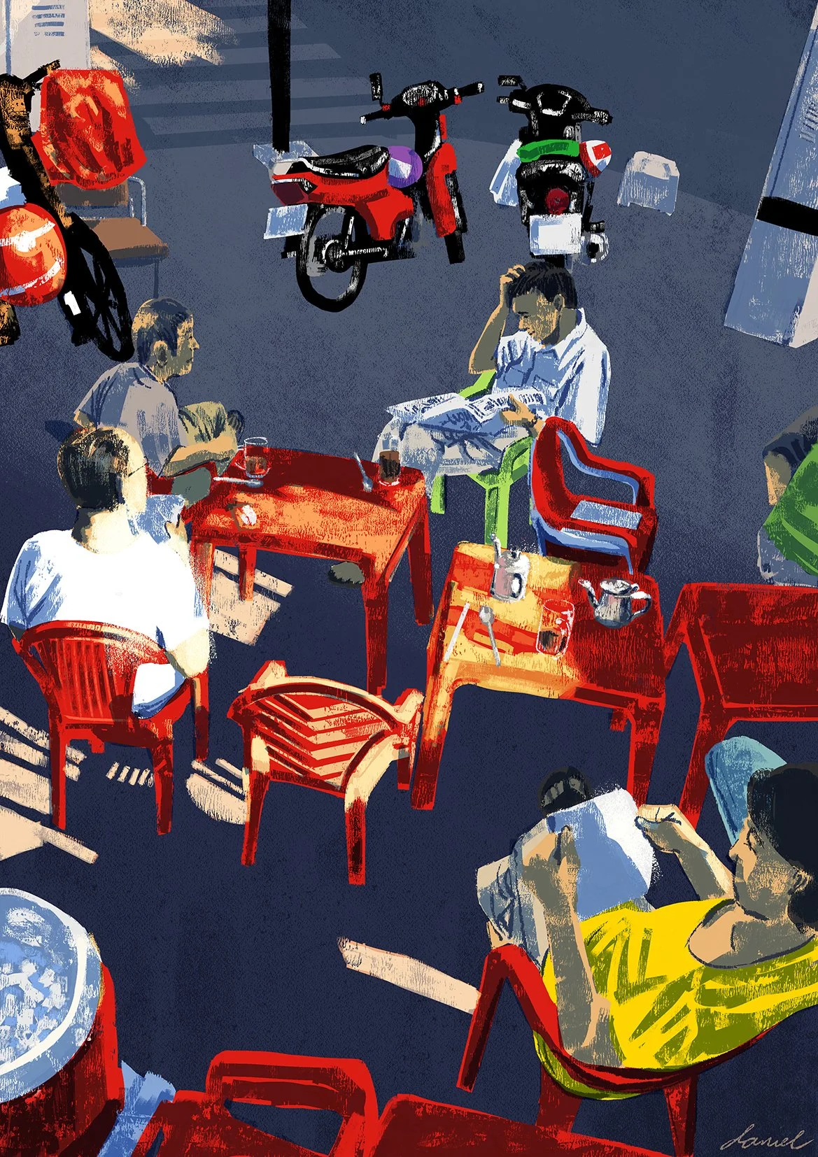 SGN008 
Sidewalk morning coffee along Nguyễn Thái Bình, District 1