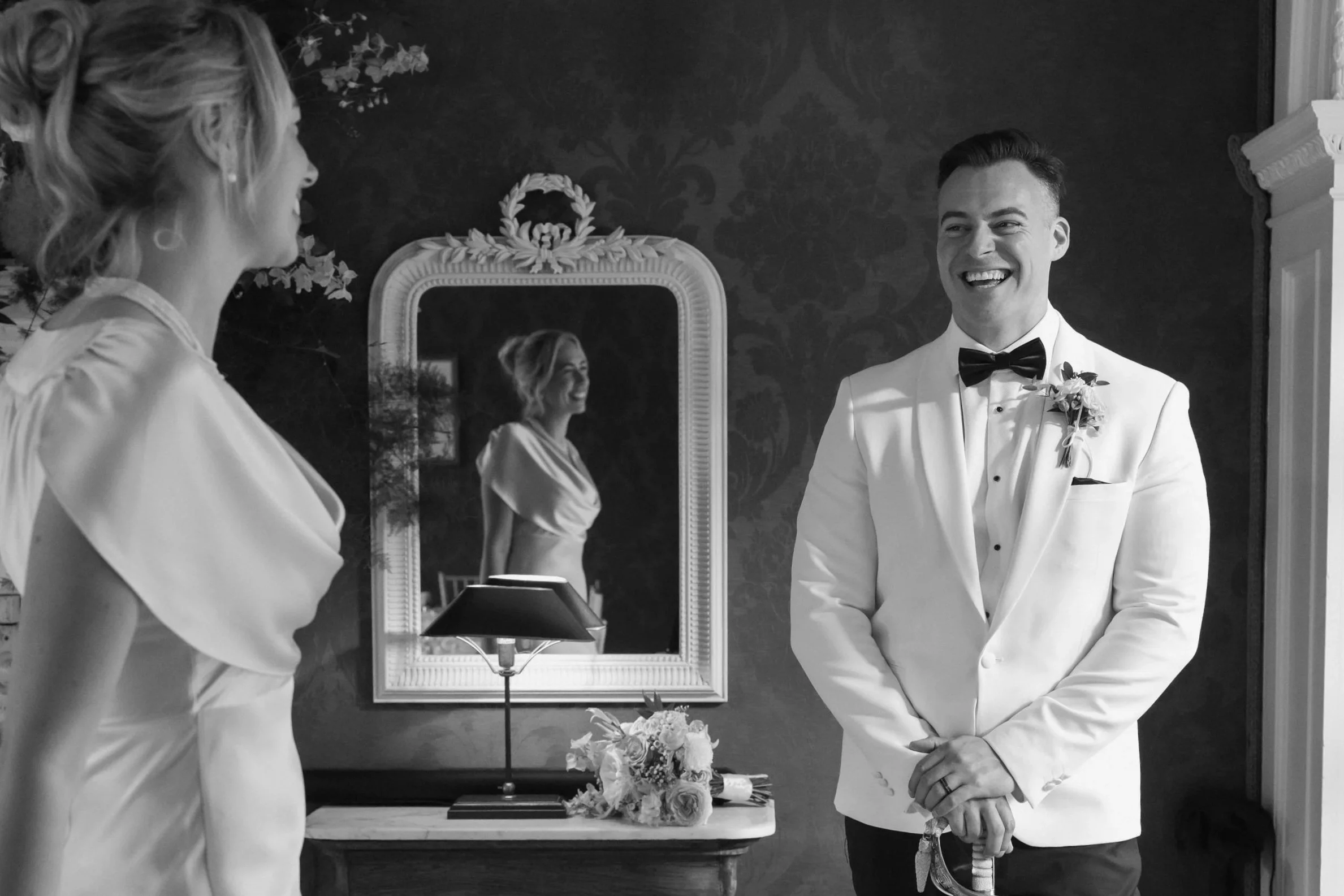 A bride and groom at Grays court hotel in York 