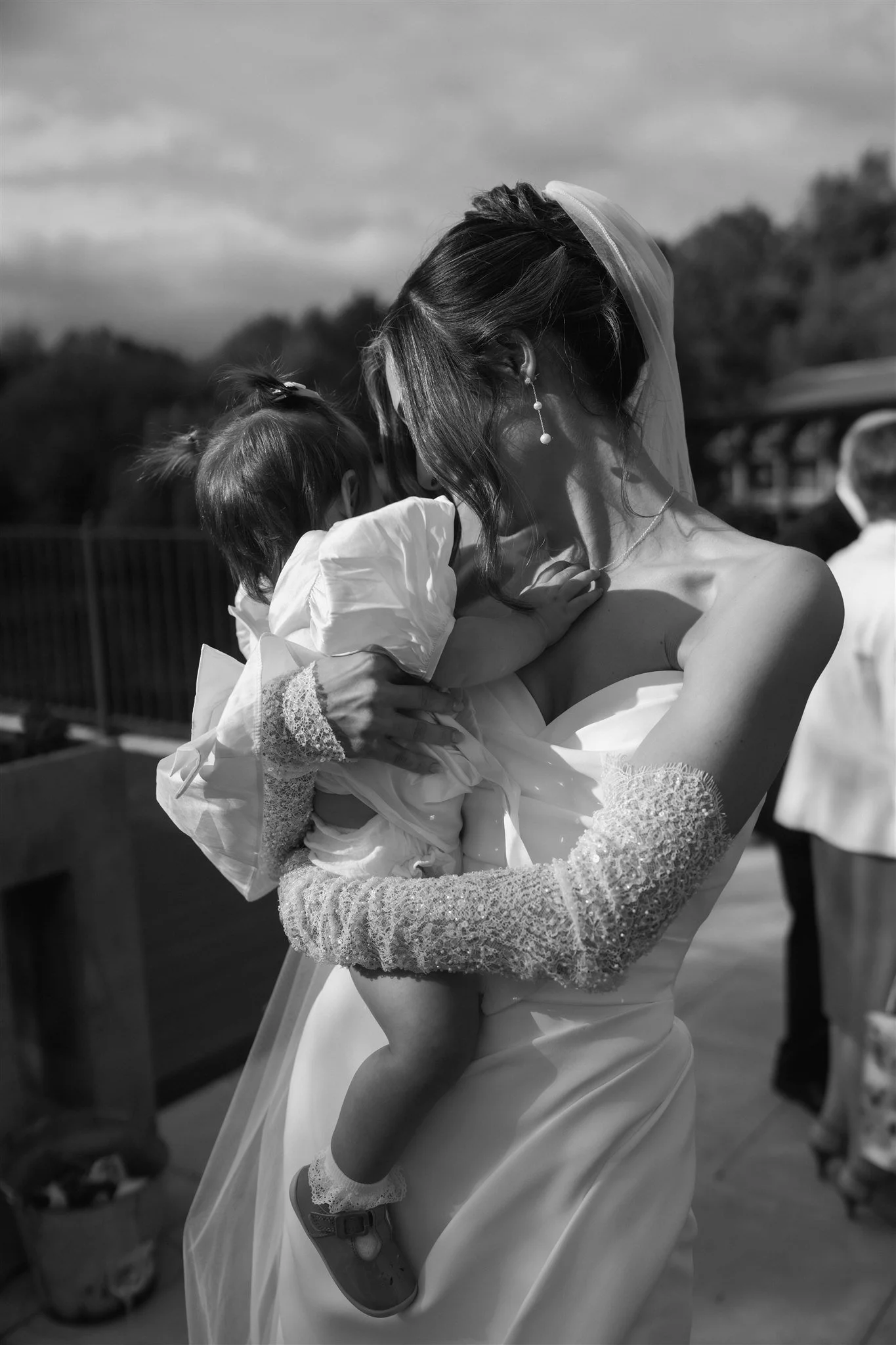 Emotional moment of bride with daughter at Oakland grand lodge 