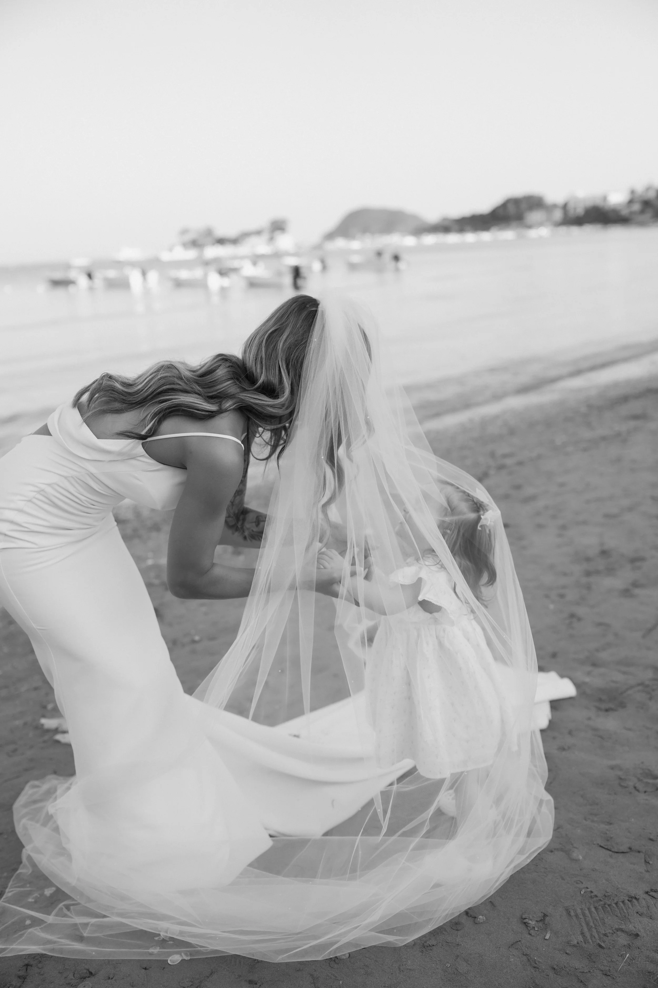 emotional family moment with bride on beach in Zante